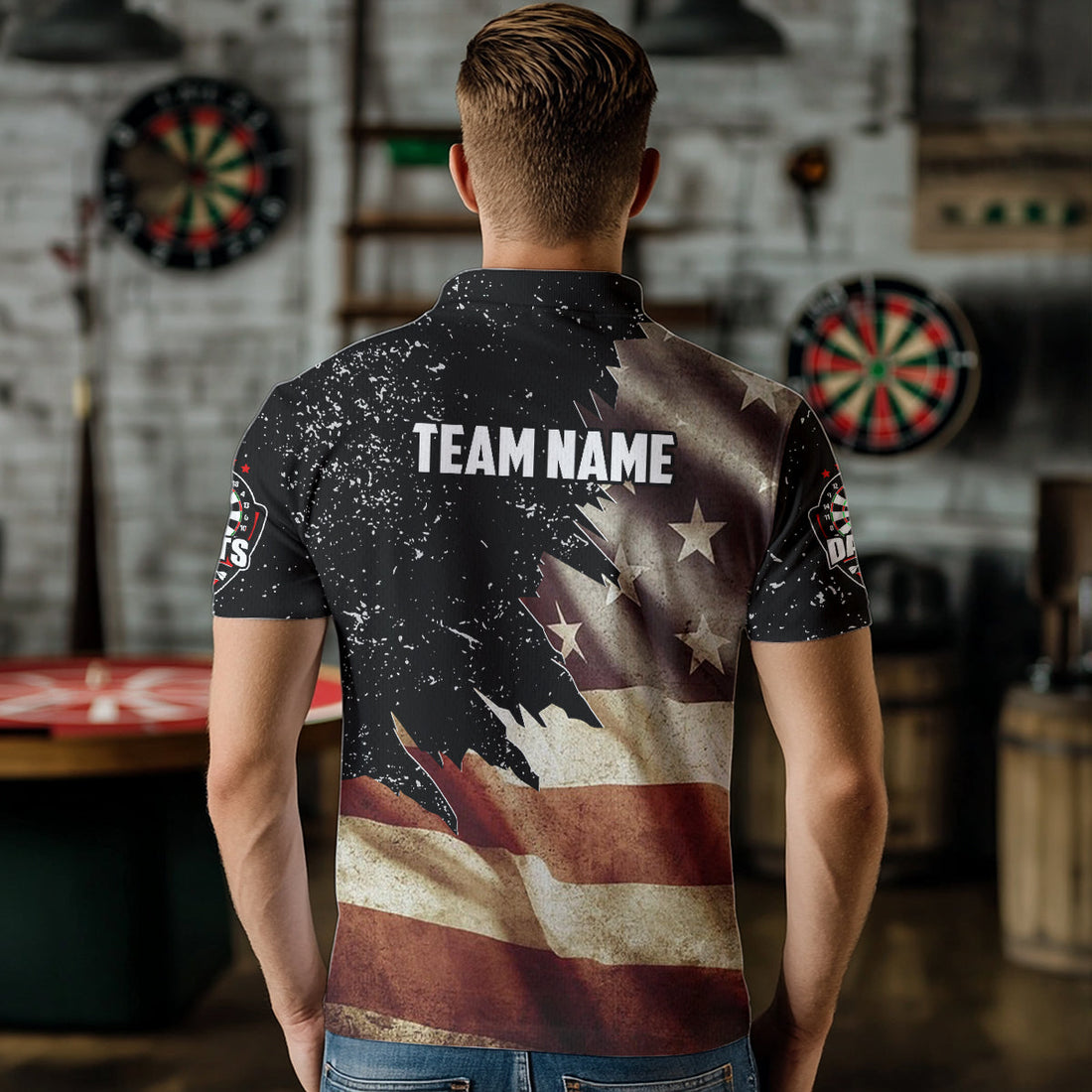 Retro American Flag Dart Quarter-Zip Custom Patriotic Dart Uniform