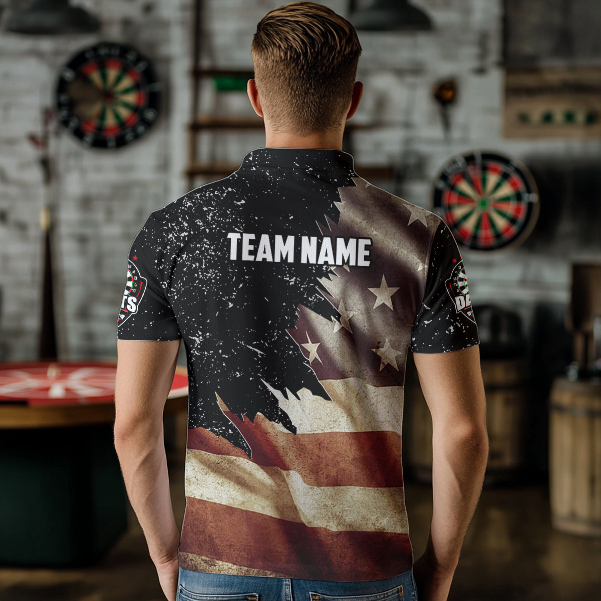 Retro American Flag Dart Quarter-Zip Custom Patriotic Dart Uniform