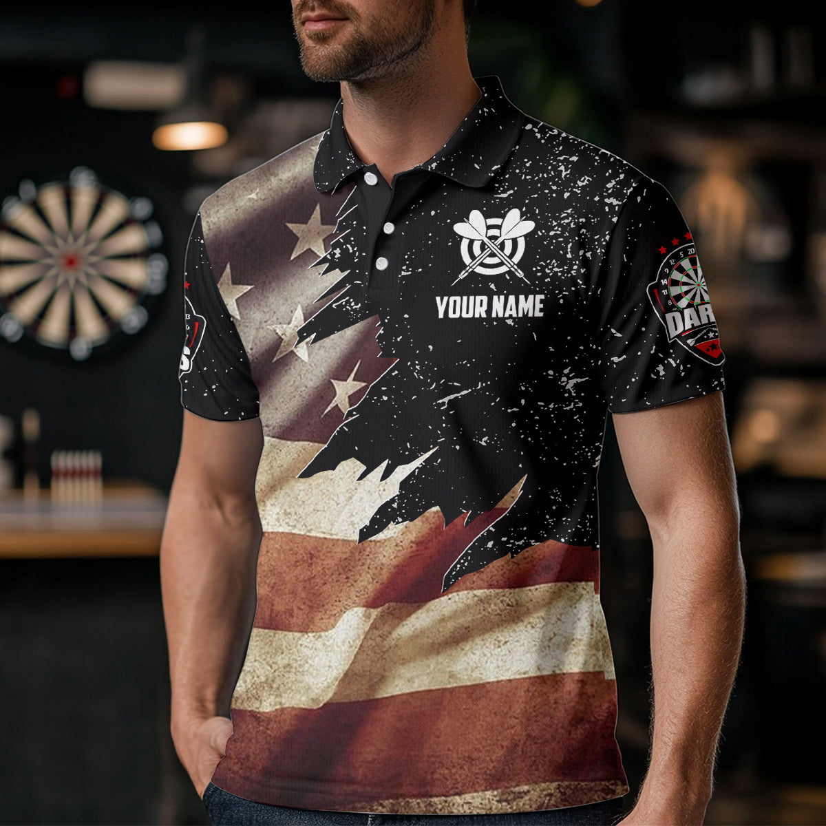 Retro American Flag Dart Quarter-Zip Custom Patriotic Dart Uniform