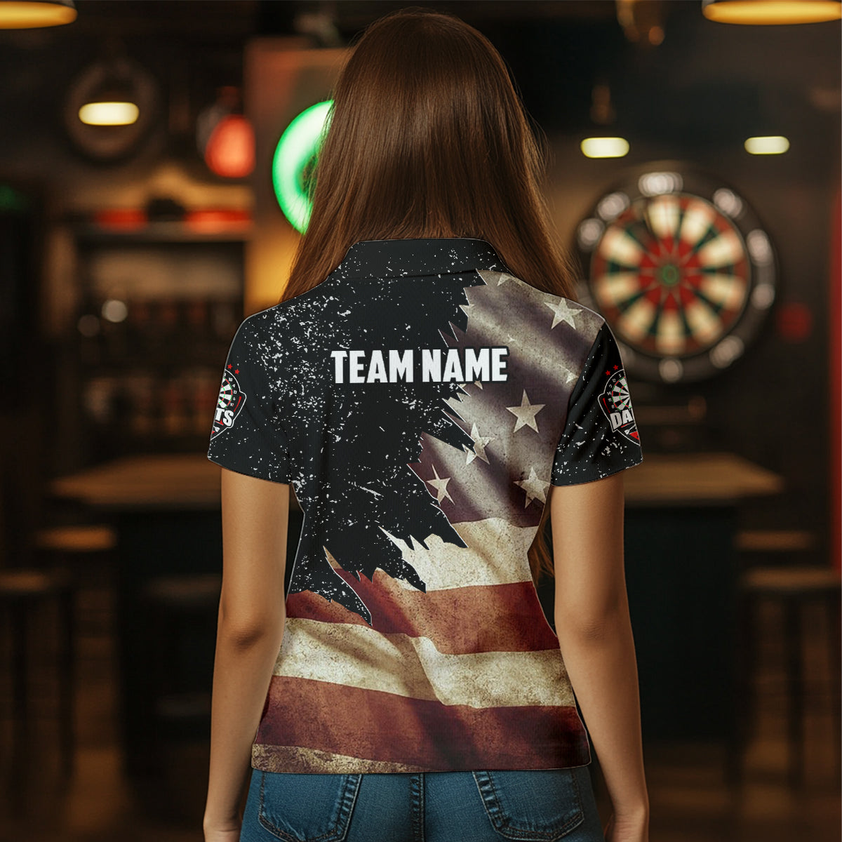 Retro American Flag Dart Quarter-Zip Custom Patriotic Dart Uniform
