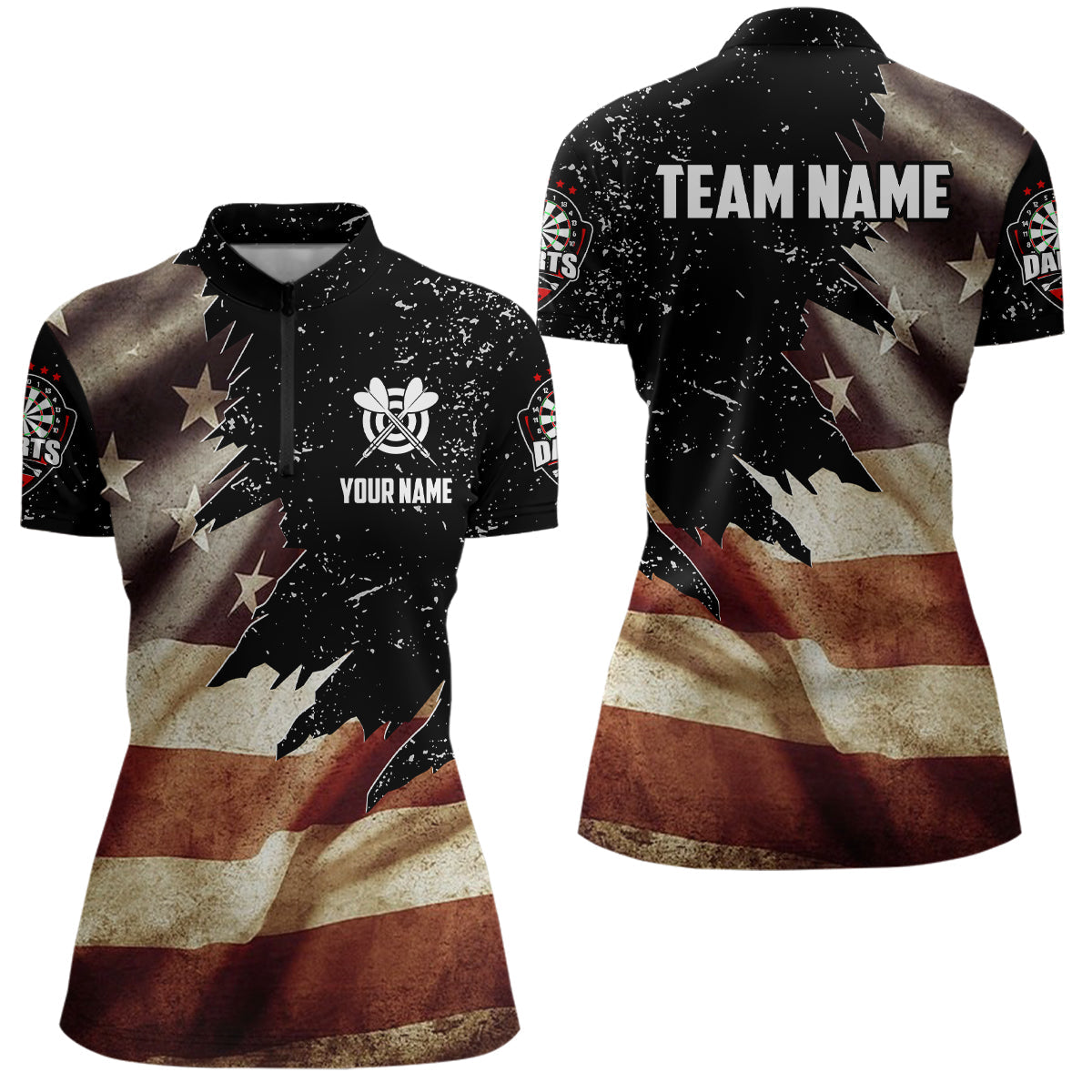 Retro American Flag Dart Quarter-Zip Custom Patriotic Dart Uniform