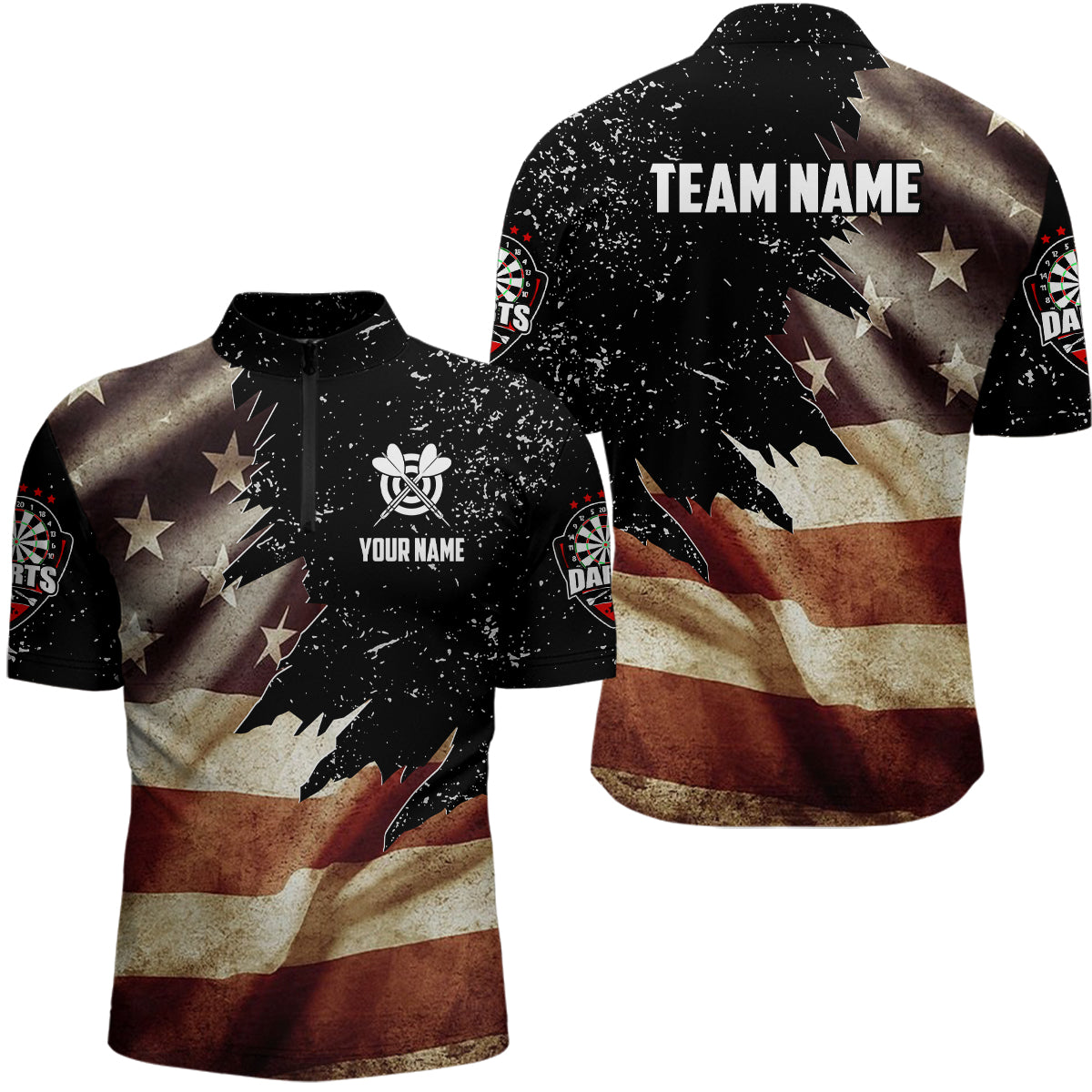 Retro American Flag Dart Quarter-Zip Custom Patriotic Dart Uniform