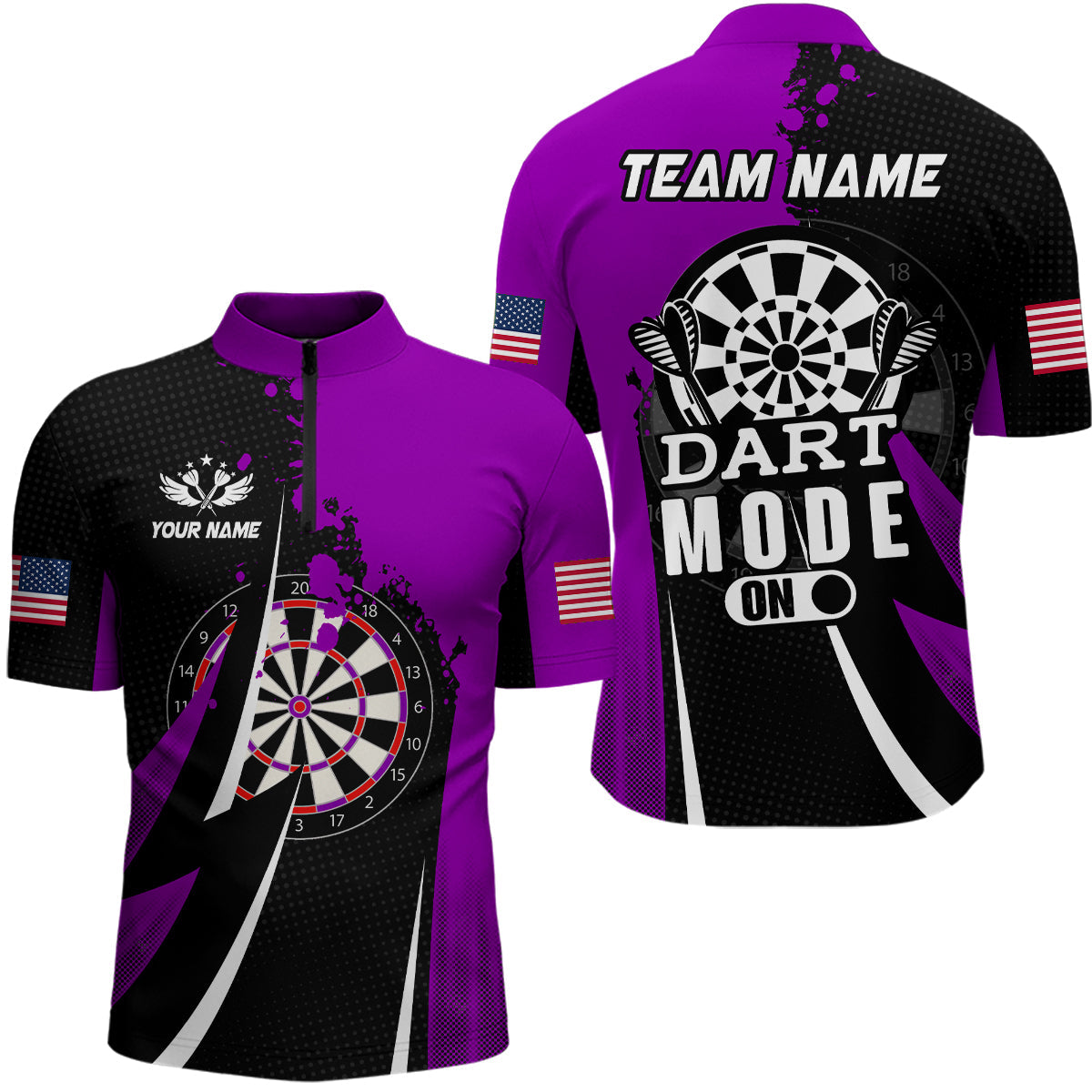 Personalized Purple Dart Mode On Men Quarter-Zip Custom Darts Team