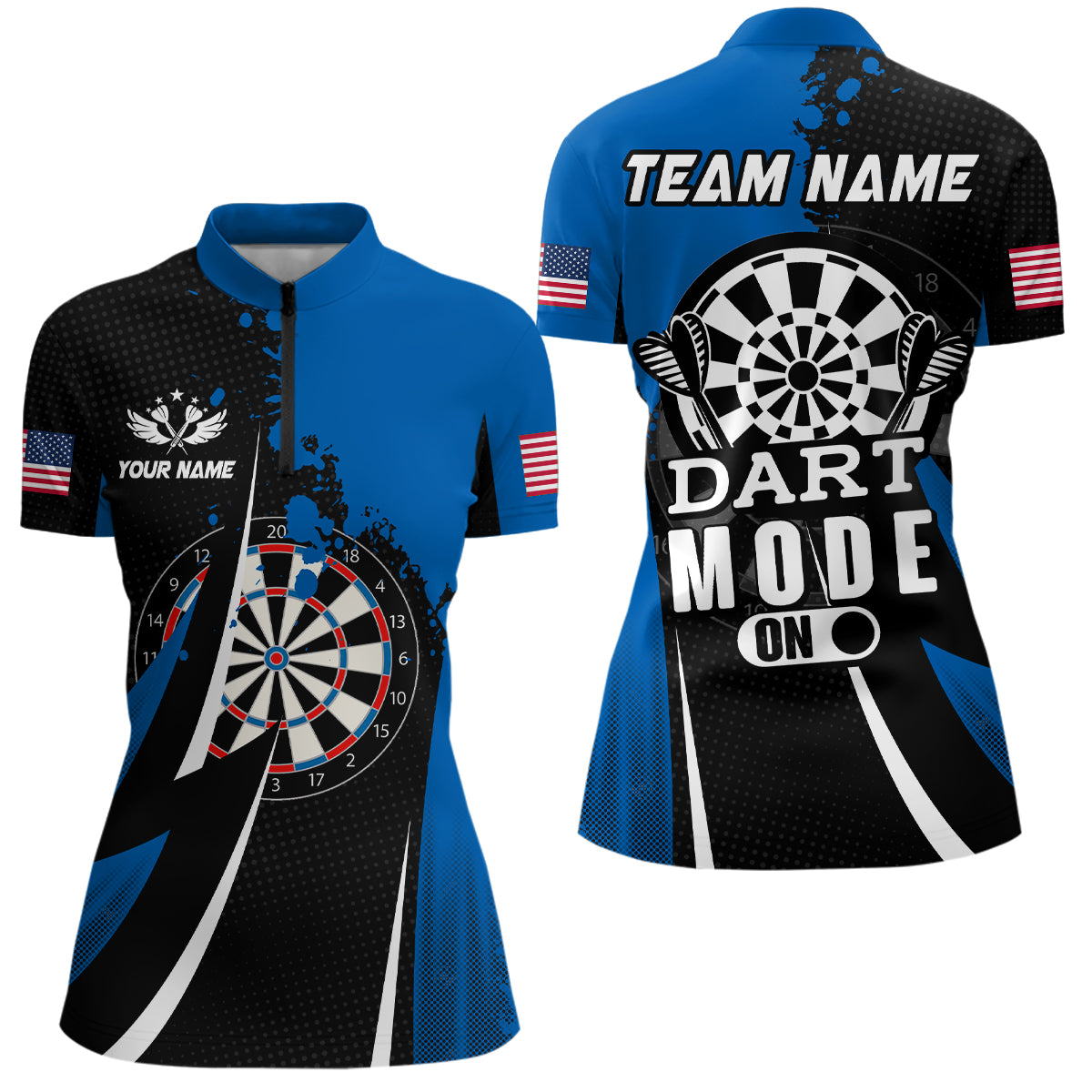 Personalized Blue Dart Mode On Men Quarter-Zip Custom Darts Team