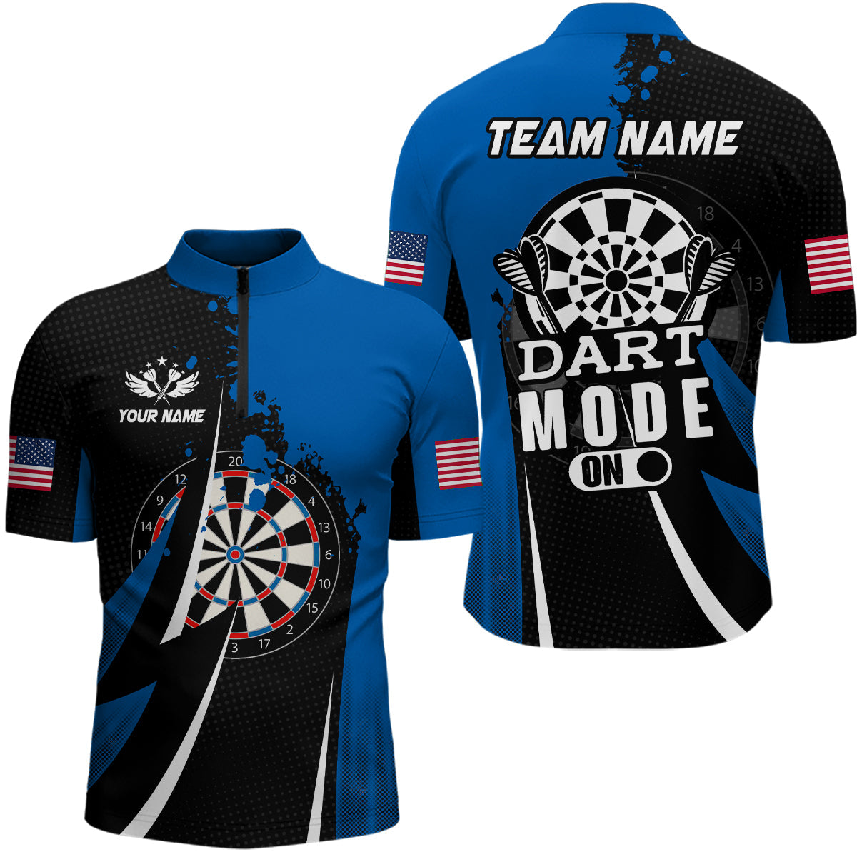 Personalized Blue Dart Mode On Men Quarter-Zip Custom Darts Team