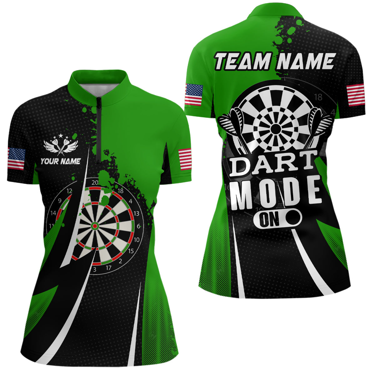 Personalized Green Dart Mode On Men Quarter-Zip Custom Darts Team