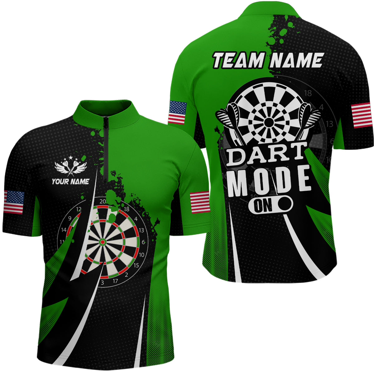 Personalized Green Dart Mode On Men Quarter-Zip Custom Darts Team
