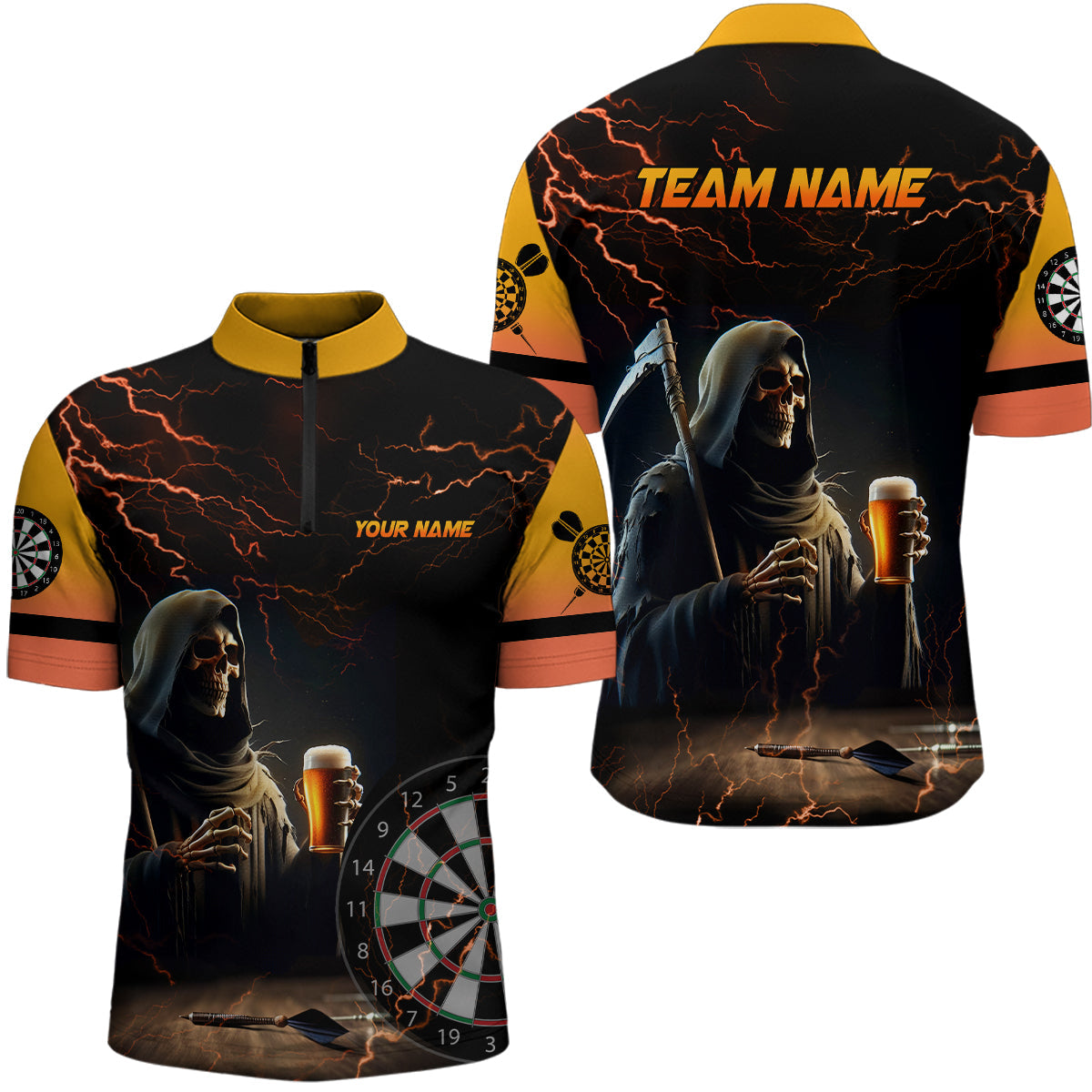 Funny Death Skull Beer Darts and Quarter-Zip Custom Beer And Player Darts