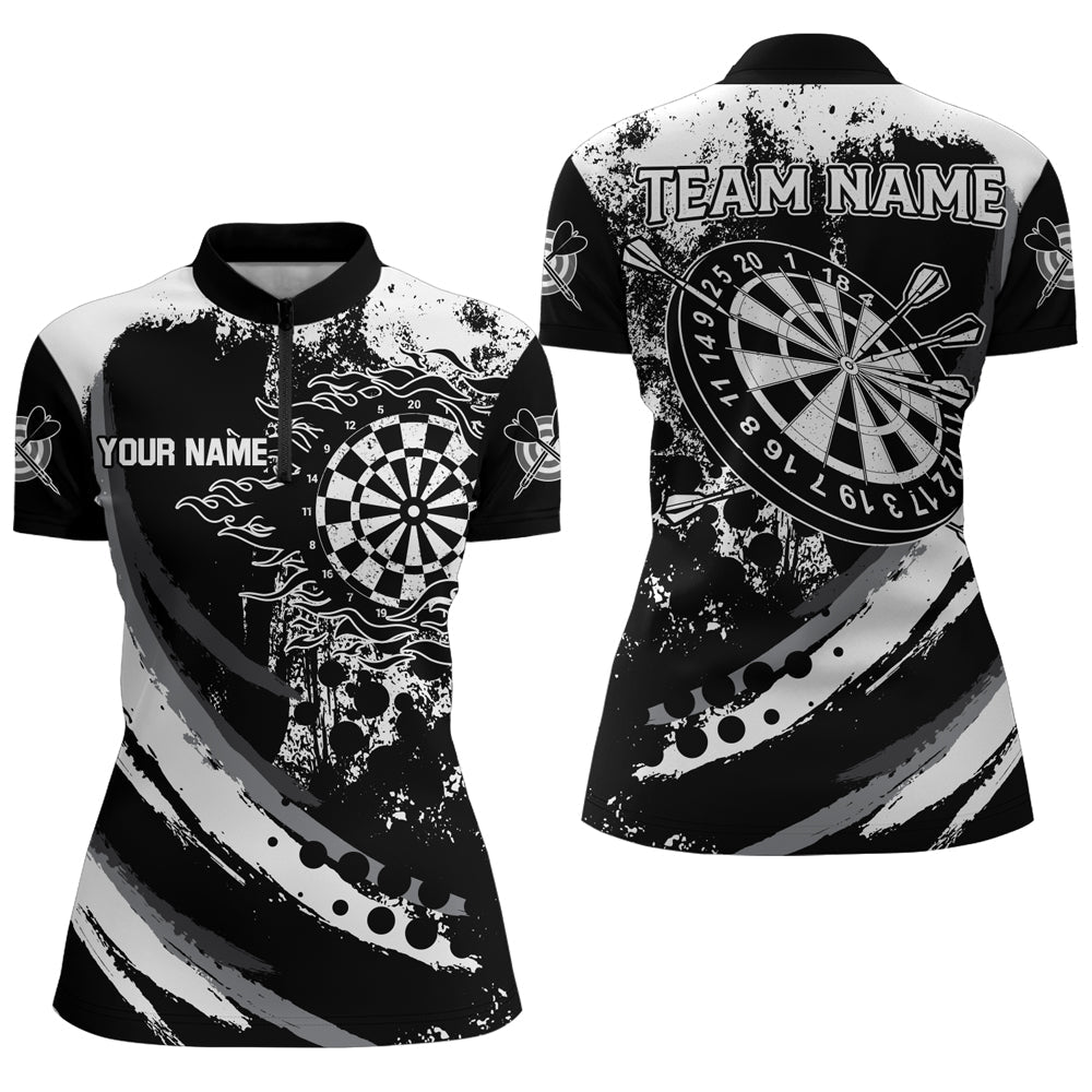 Custom Grunge Black Darts Flame Men and Quarter-Zip, Retro Darts Team