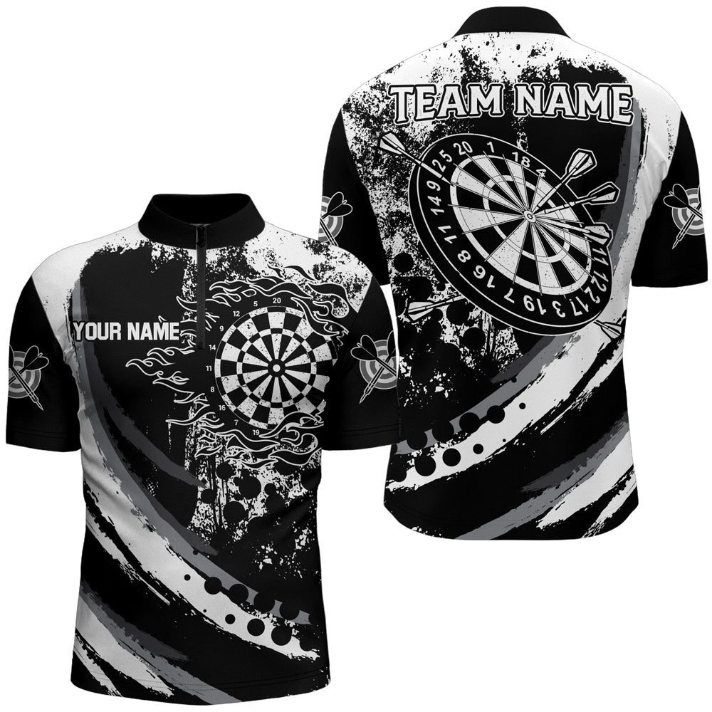 Custom Grunge Black Darts Flame Men and Quarter-Zip, Retro Darts Team