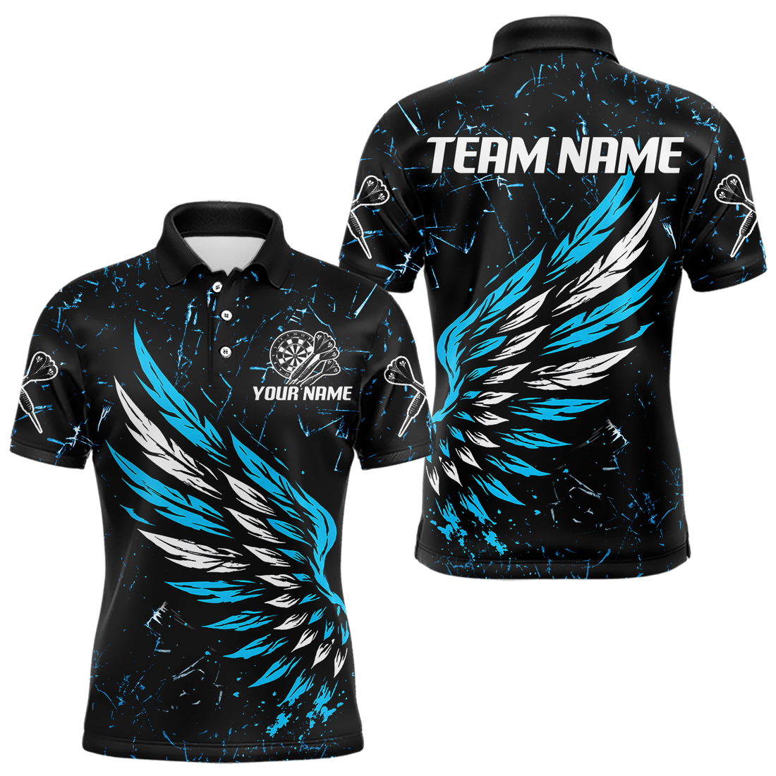 Custom White-Blue Wings Grunge Style Dart, Dart Team NYN0110