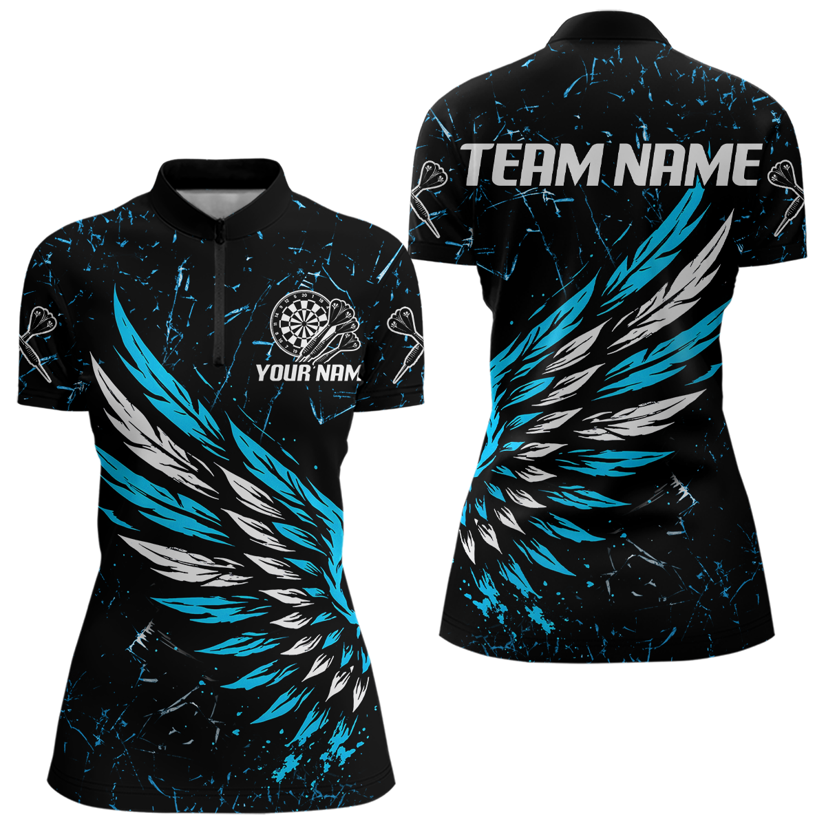 Custom White-Blue Wings Grunge Style Dart, Dart Team NYN0110