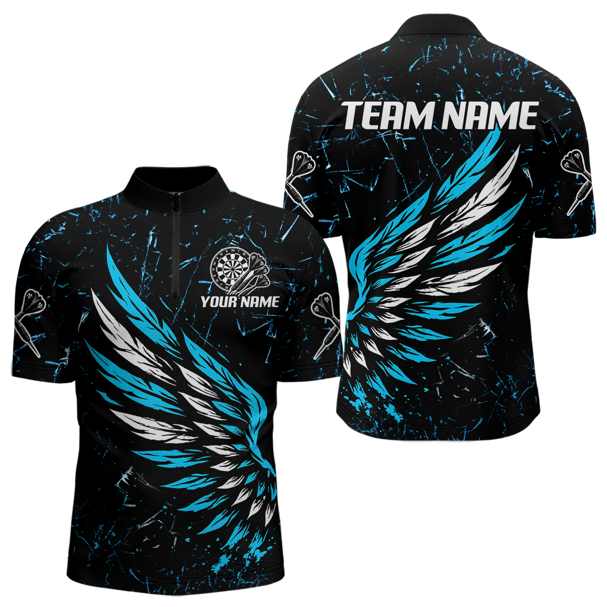 Custom White-Blue Wings Grunge Style Dart, Dart Team NYN0110