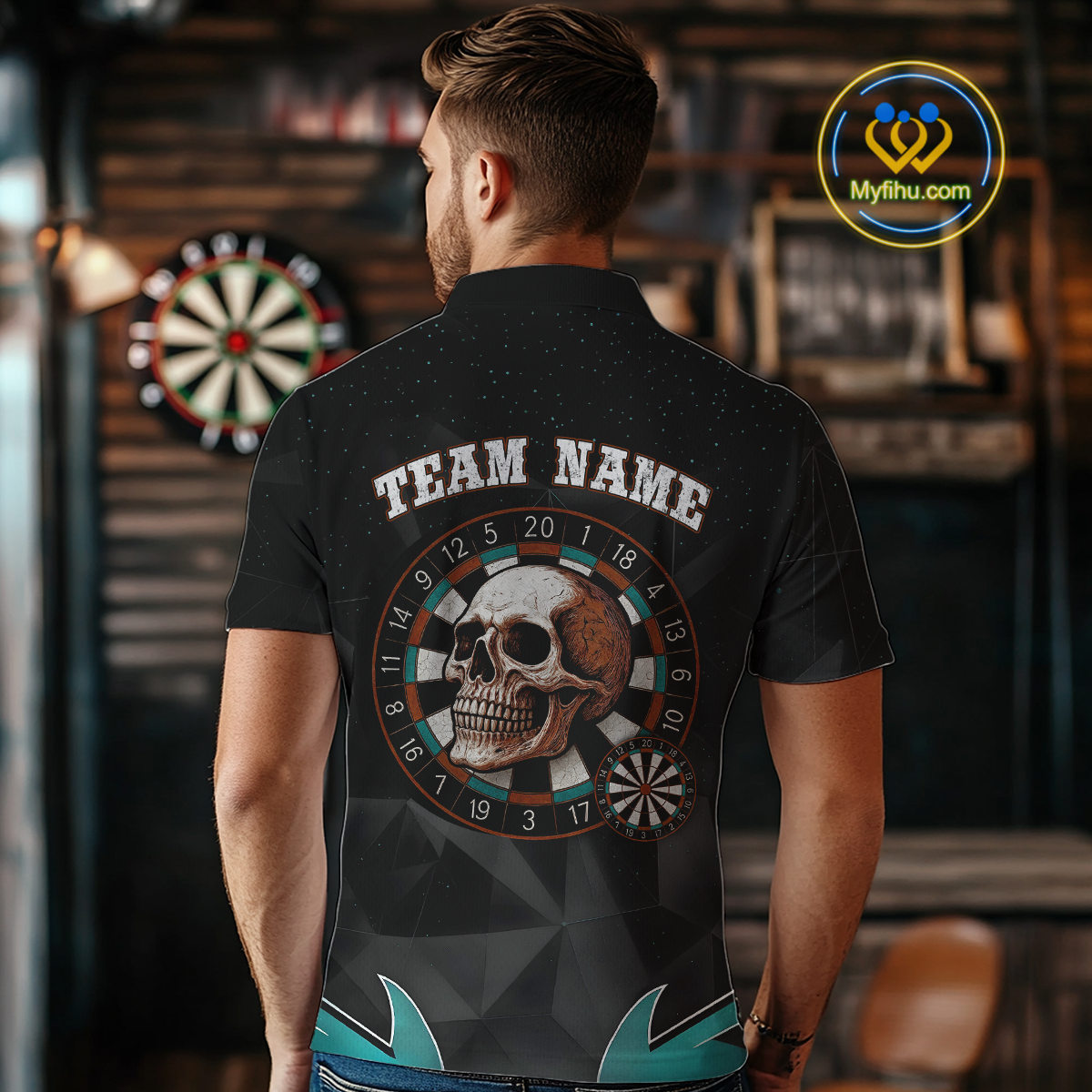 Turquoise Galaxy and Colorful Dartboard Men's Darts - Custom Name For Players NYN0474
