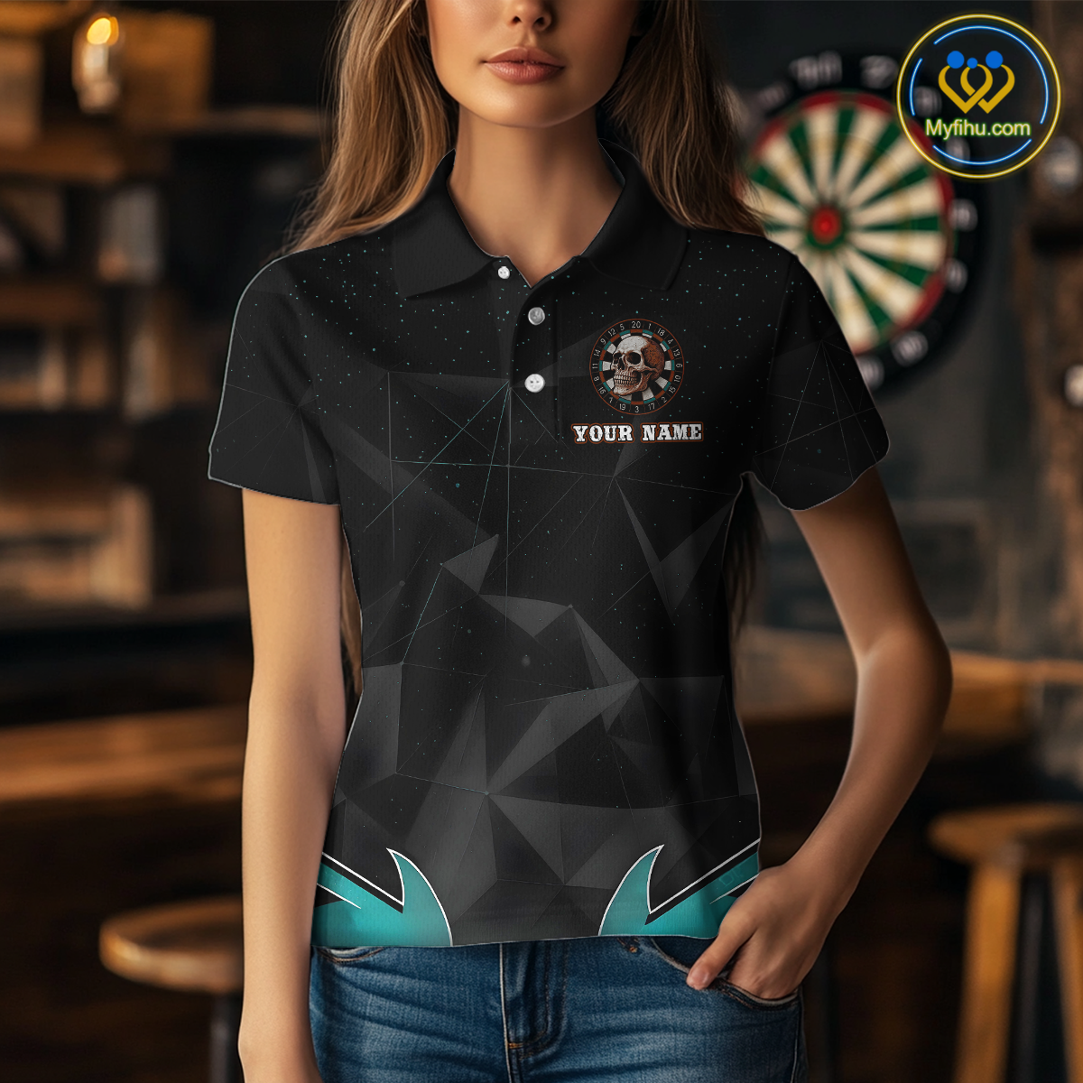 Turquoise Galaxy and Colorful Dartboard Men's Darts - Custom Name For Players NYN0474
