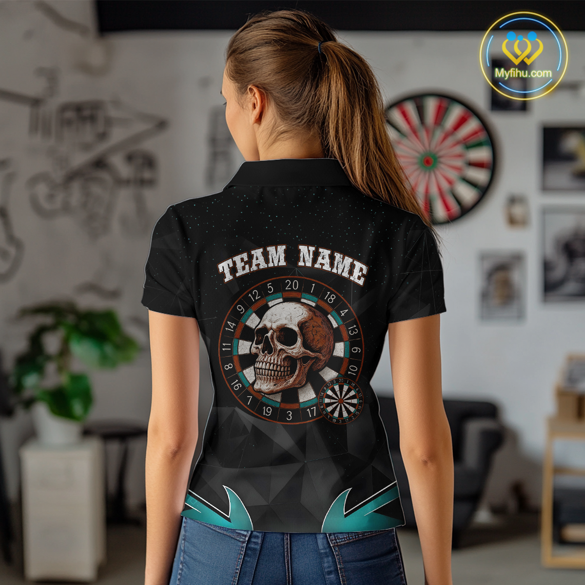 Turquoise Galaxy and Colorful Dartboard Men's Darts - Custom Name For Players NYN0474