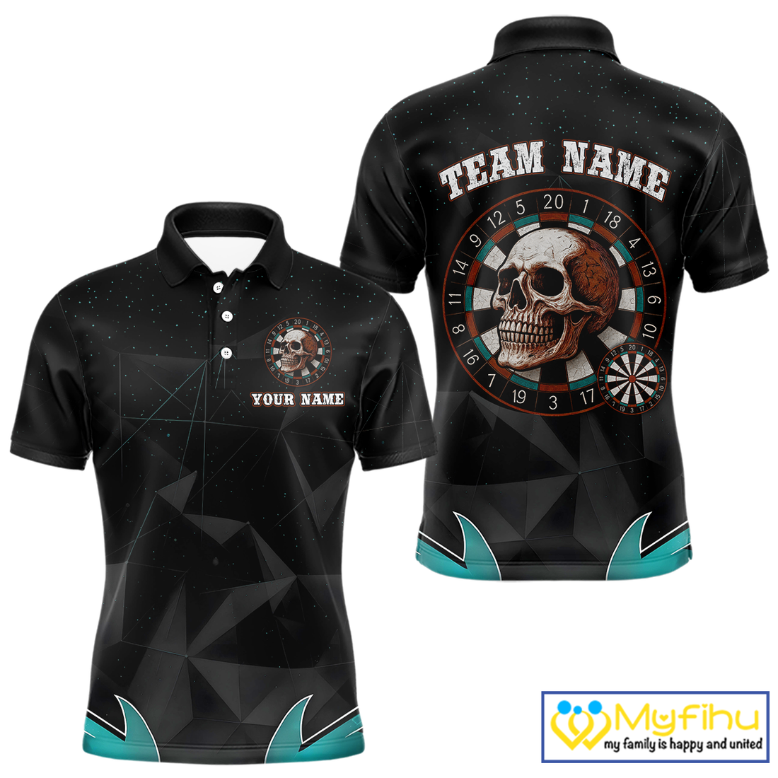 Turquoise Galaxy and Colorful Dartboard Men's Darts - Custom Name For Players NYN0474