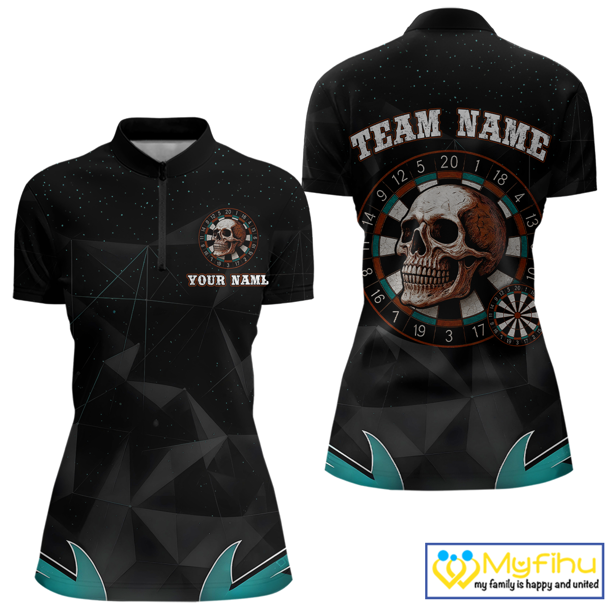 Turquoise Galaxy and Colorful Dartboard Men's Darts - Custom Name For Players NYN0474