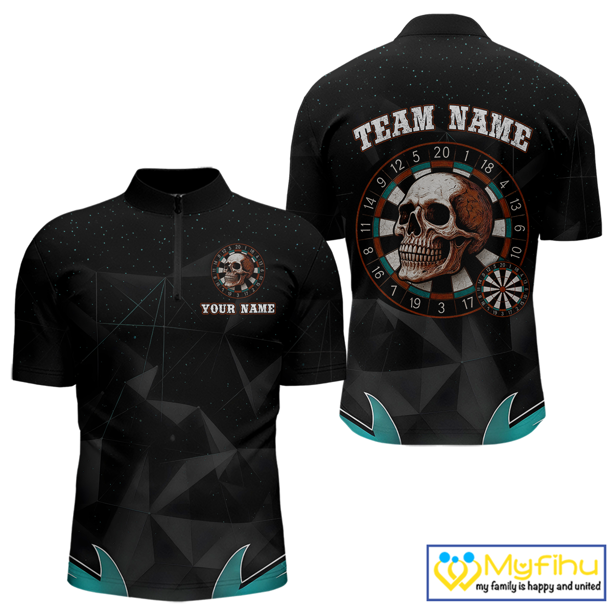 Turquoise Galaxy and Colorful Dartboard Men's Darts - Custom Name For Players NYN0474