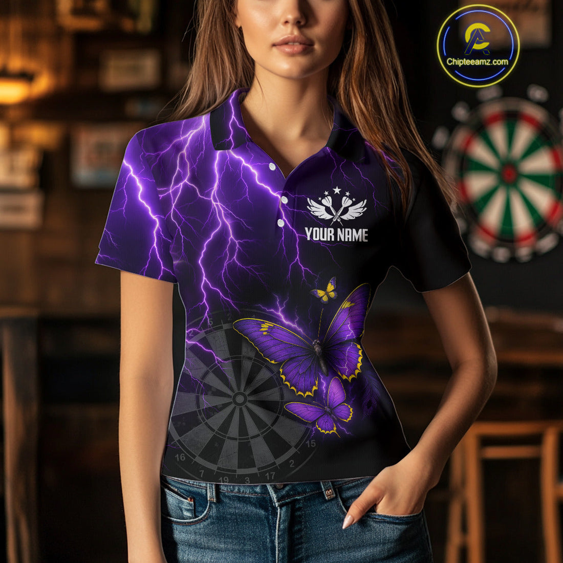 Custom Darts With Violet Lightning and Glowing Butterfly, Darts NYN0286