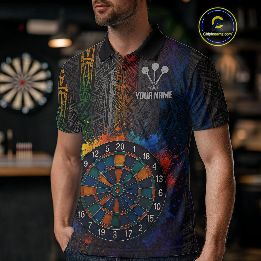 Custom Men's Darts With Splashed Art Dartboard And Multi Color Pattern NYN0292