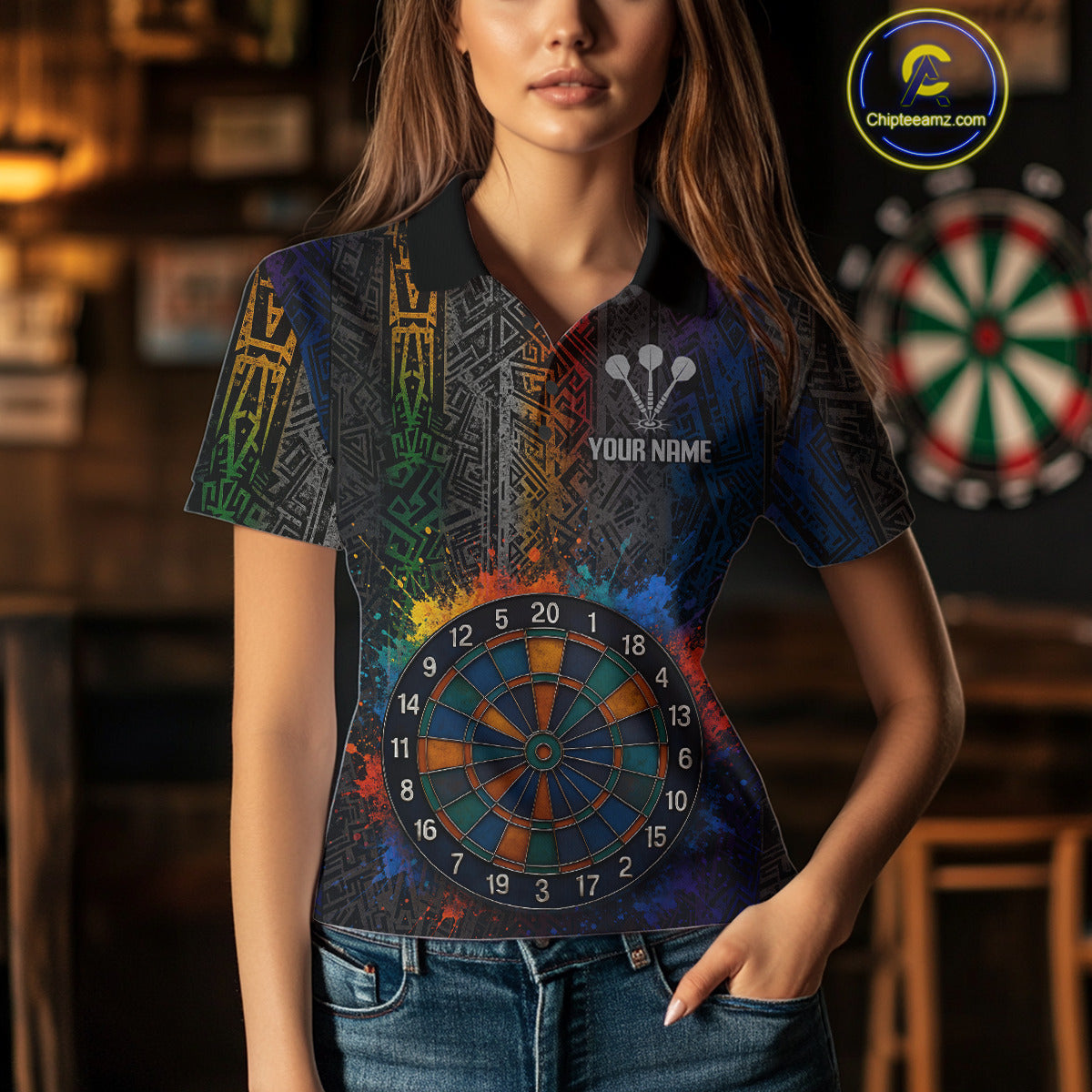 Custom Men's Darts With Splashed Art Dartboard And Multi Color Pattern NYN0292