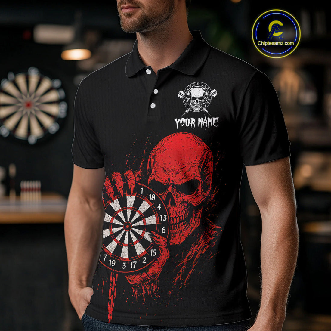 Custom Men's Darts With Blood Skull Holding Dartboard, Darts NYN0294