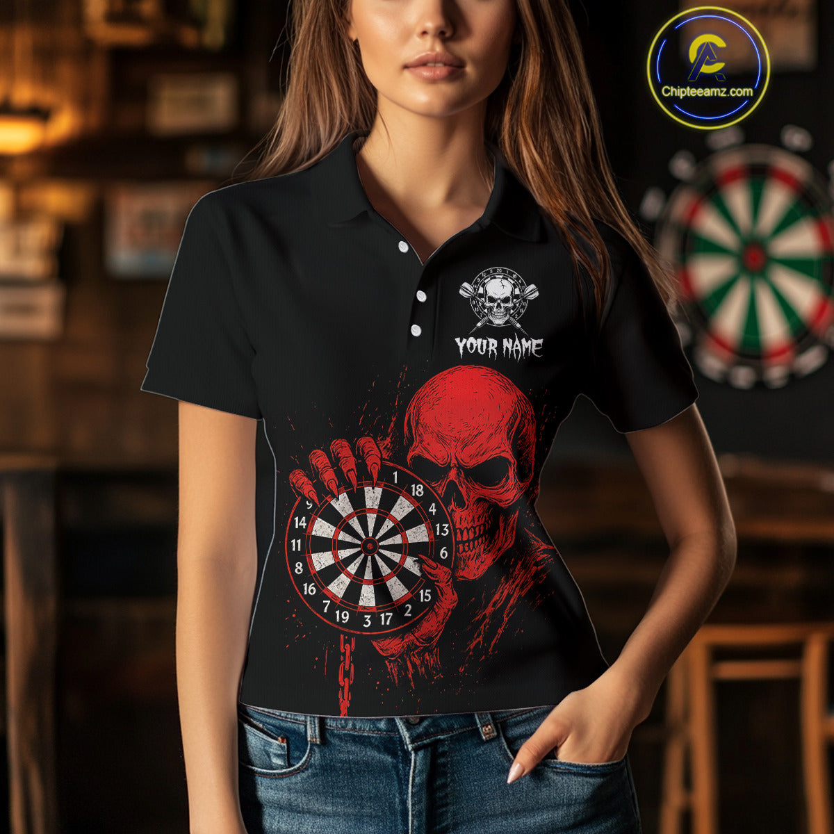 Custom Men's Darts With Blood Skull Holding Dartboard, Darts NYN0294