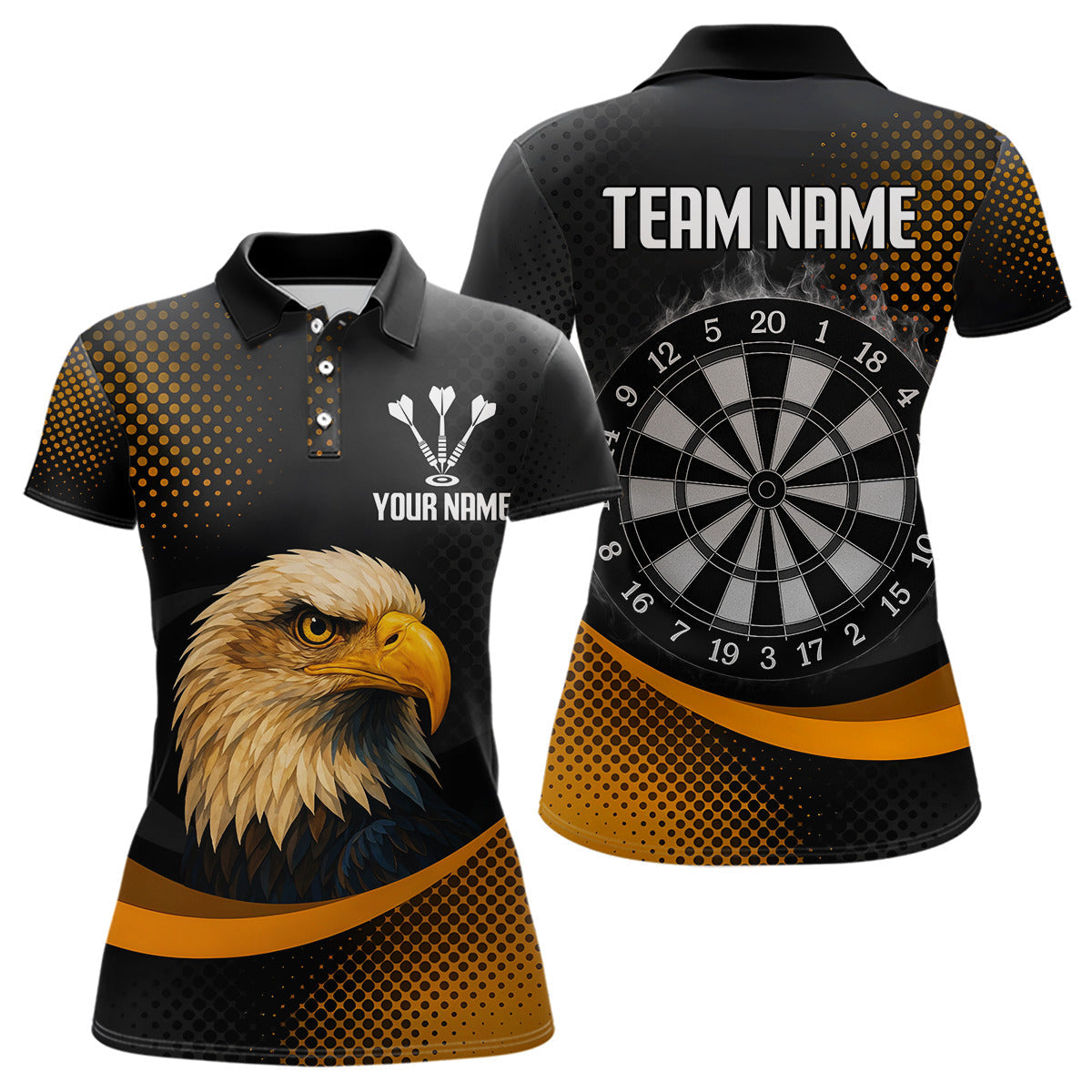 Custom Mens Darts, Pearl Eagle With Yellow Halftone And Smoky Dartboard NYN0302