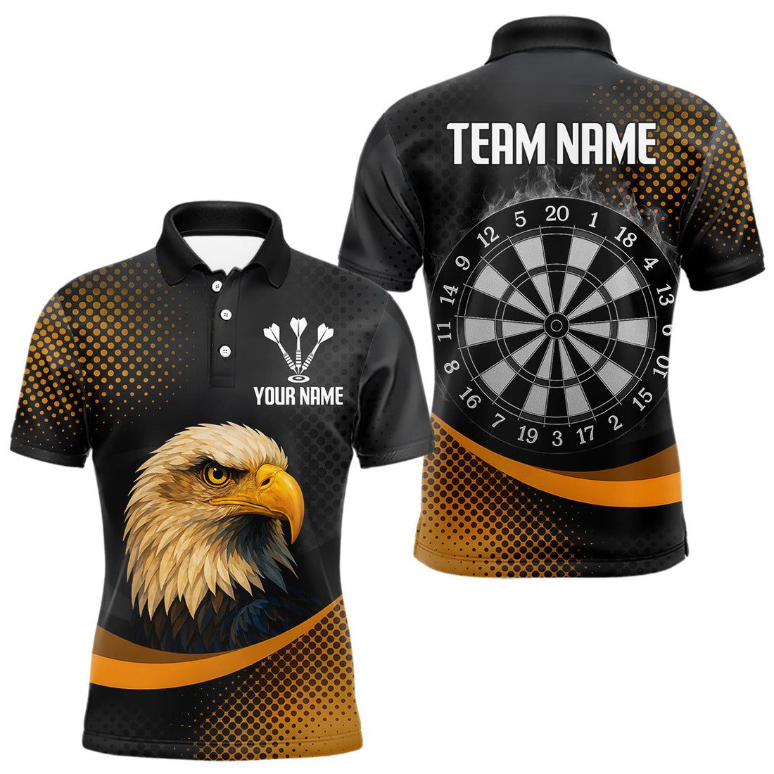 Custom Mens Darts, Pearl Eagle With Yellow Halftone And Smoky Dartboard NYN0302