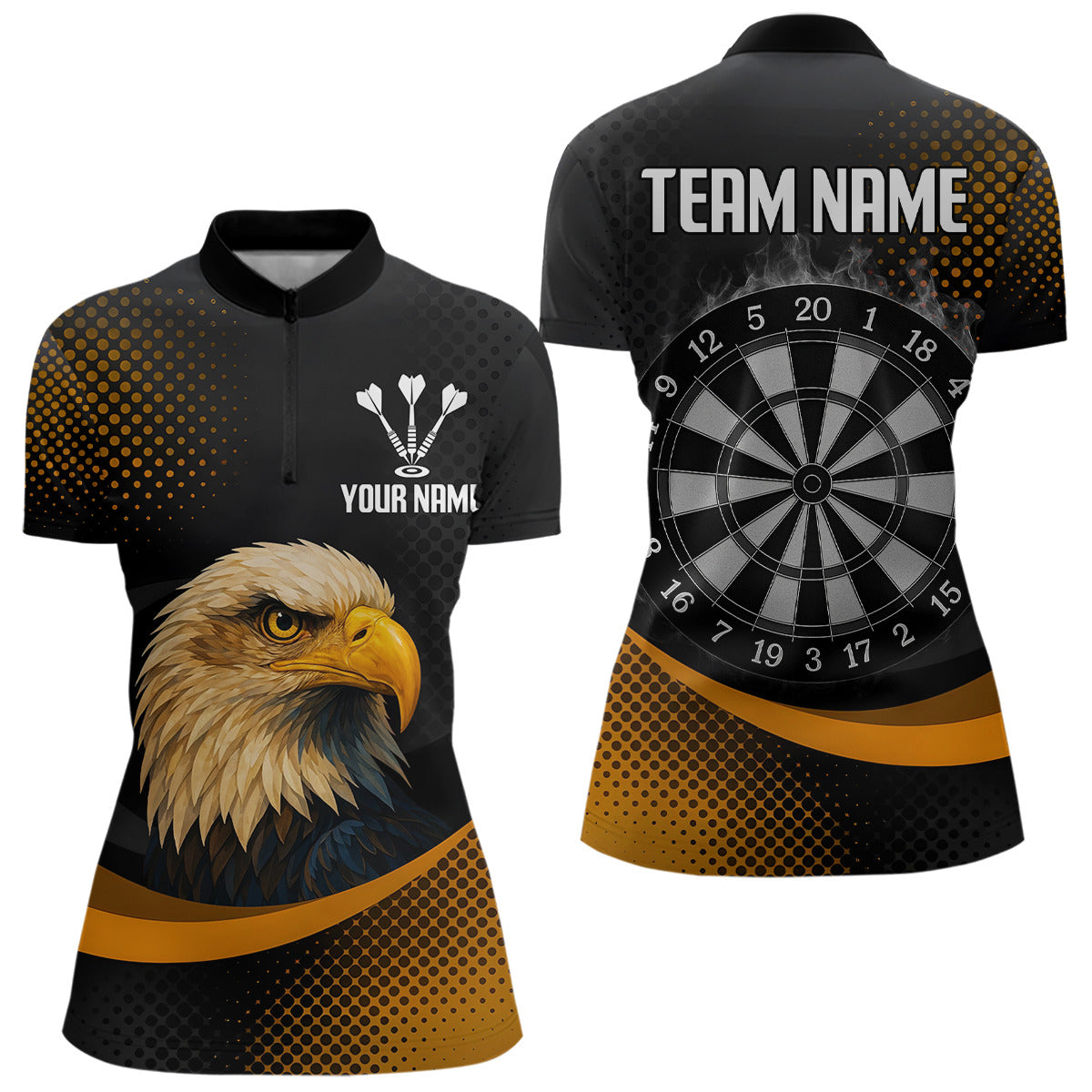 Custom Mens Darts, Pearl Eagle With Yellow Halftone And Smoky Dartboard NYN0302