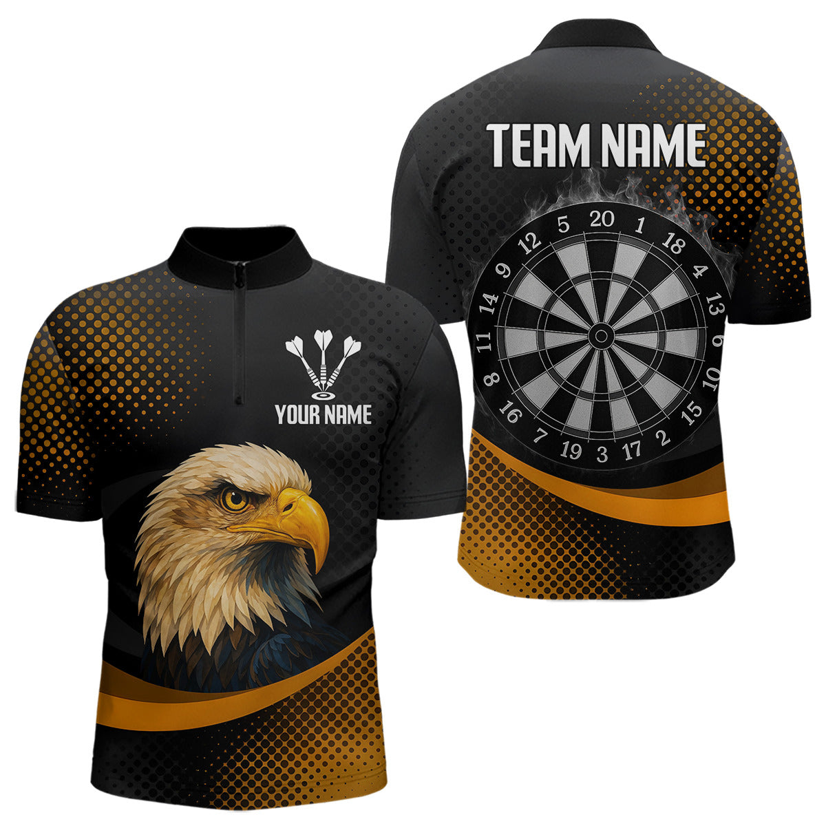 Custom Mens Darts, Pearl Eagle With Yellow Halftone And Smoky Dartboard NYN0302