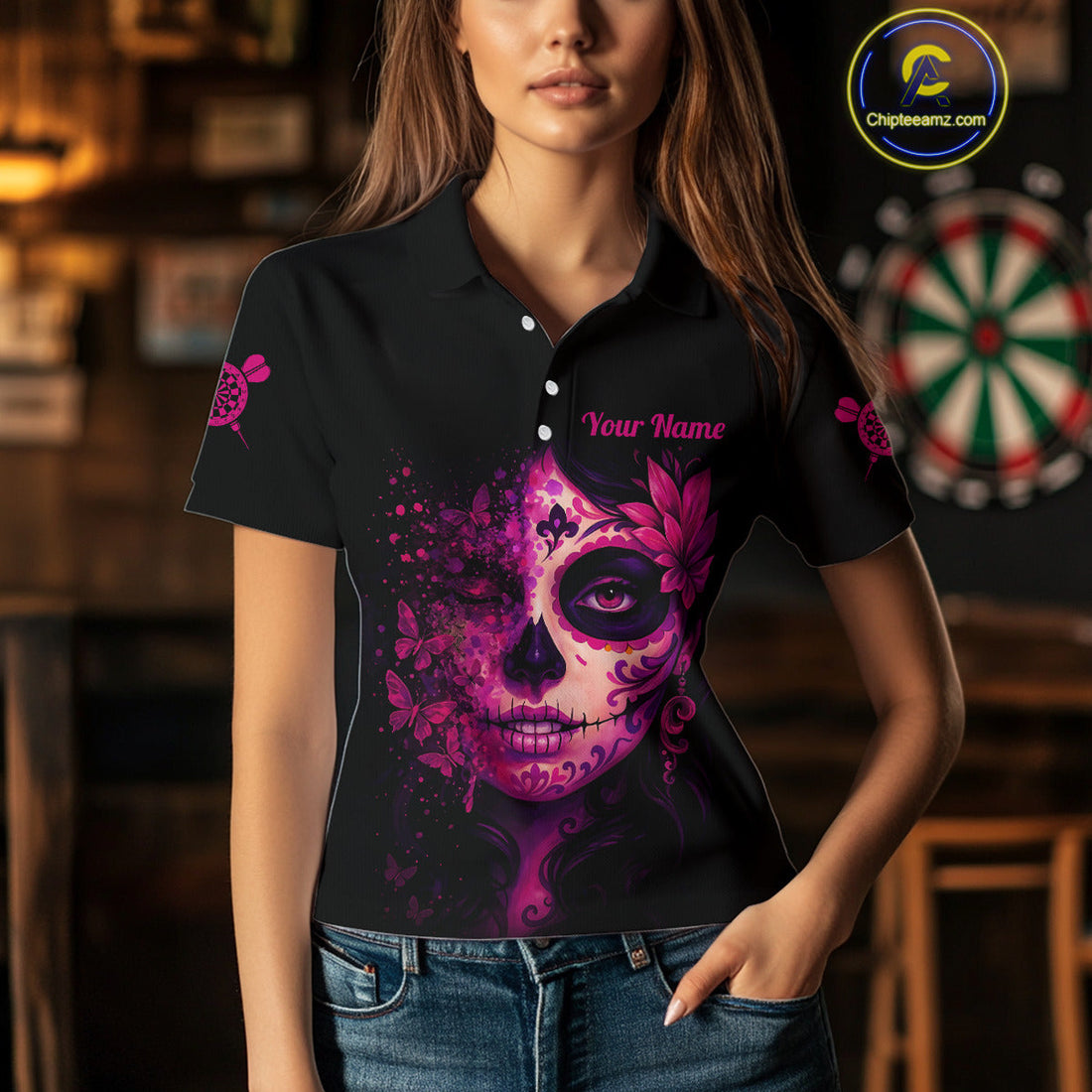 Womens Darts Team - Blossom Skull and Floral Dartboard | Custom Name Option NYN0315