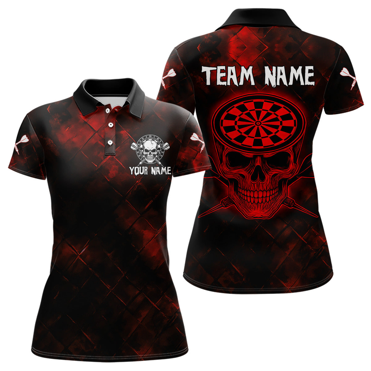 Men's Custom Darts Team - Skull and Dartboard Graphic With Grunge Red Pattern NYN0320