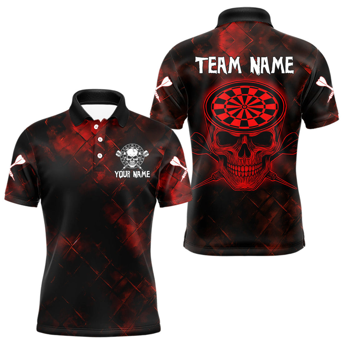 Men's Custom Darts Team - Skull and Dartboard Graphic With Grunge Red Pattern NYN0320