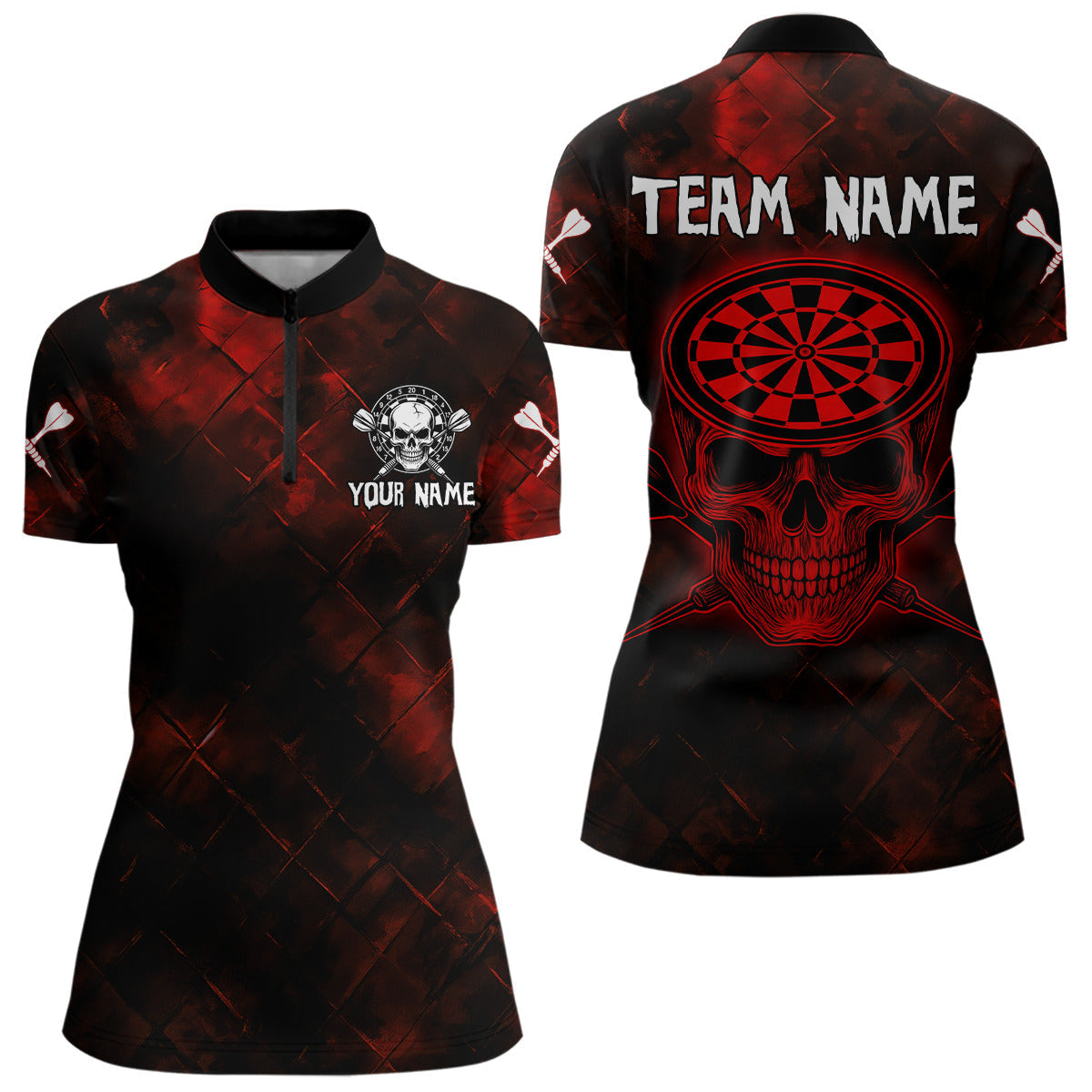 Men's Custom Darts Team - Skull and Dartboard Graphic With Grunge Red Pattern NYN0320