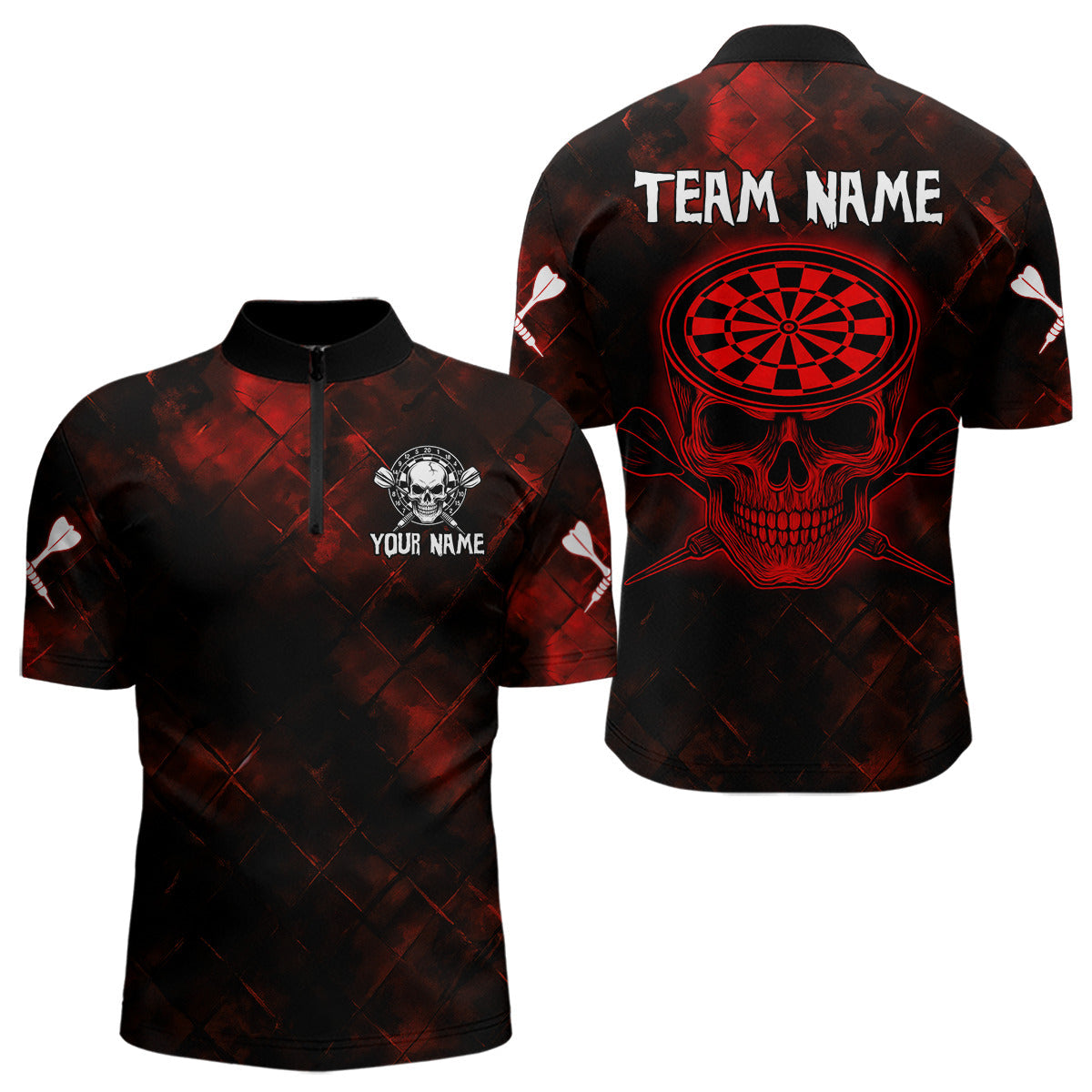 Men's Custom Darts Team - Skull and Dartboard Graphic With Grunge Red Pattern NYN0320