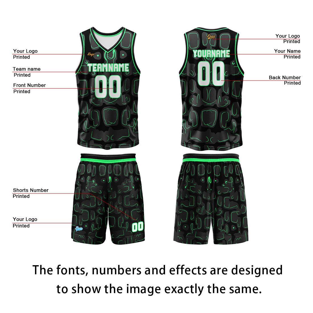 Custom Green Basketball Jersey Uniform Suit Printed Your Logo Name Number