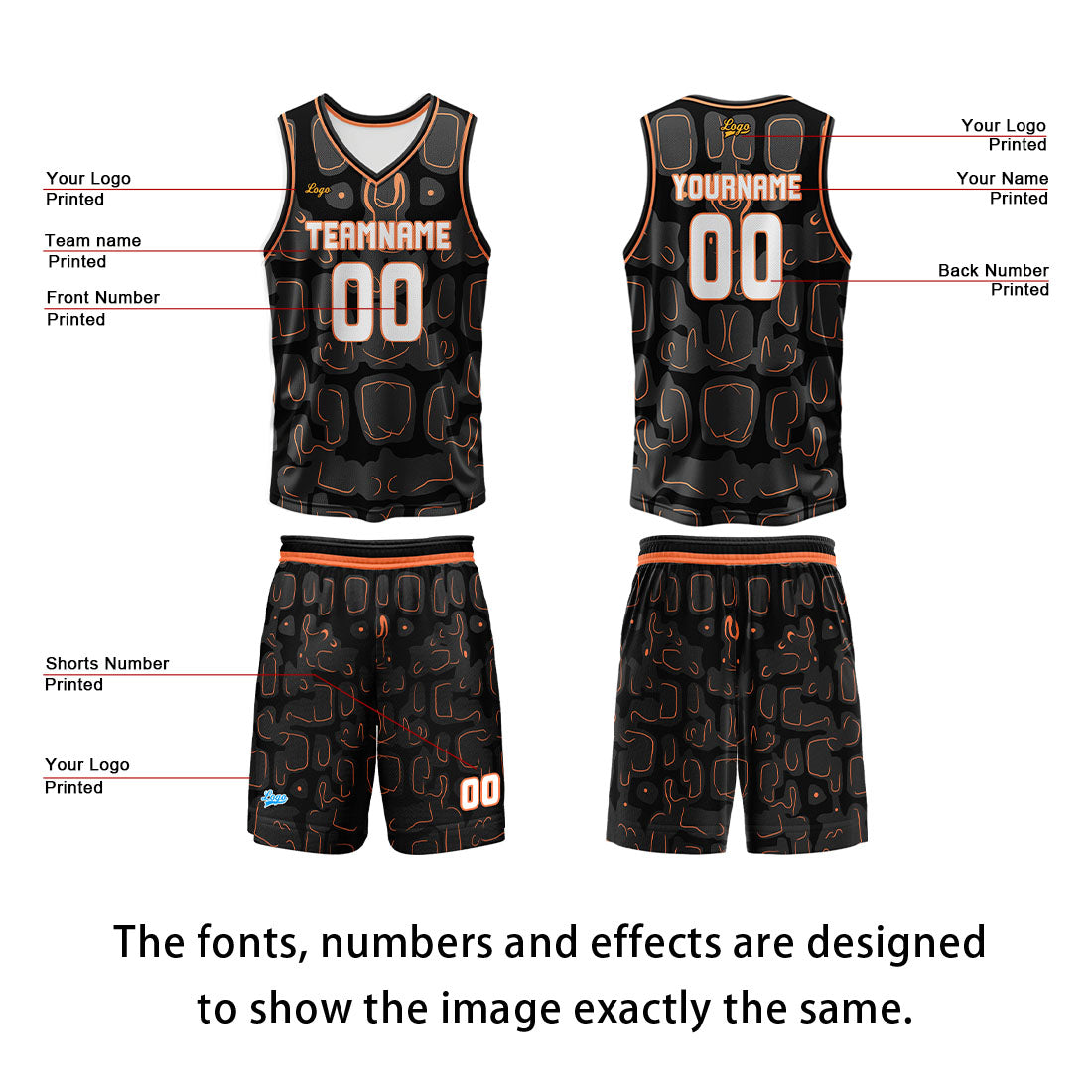 Custom Orange Basketball Jersey Uniform Suit Printed Your Logo Name Number