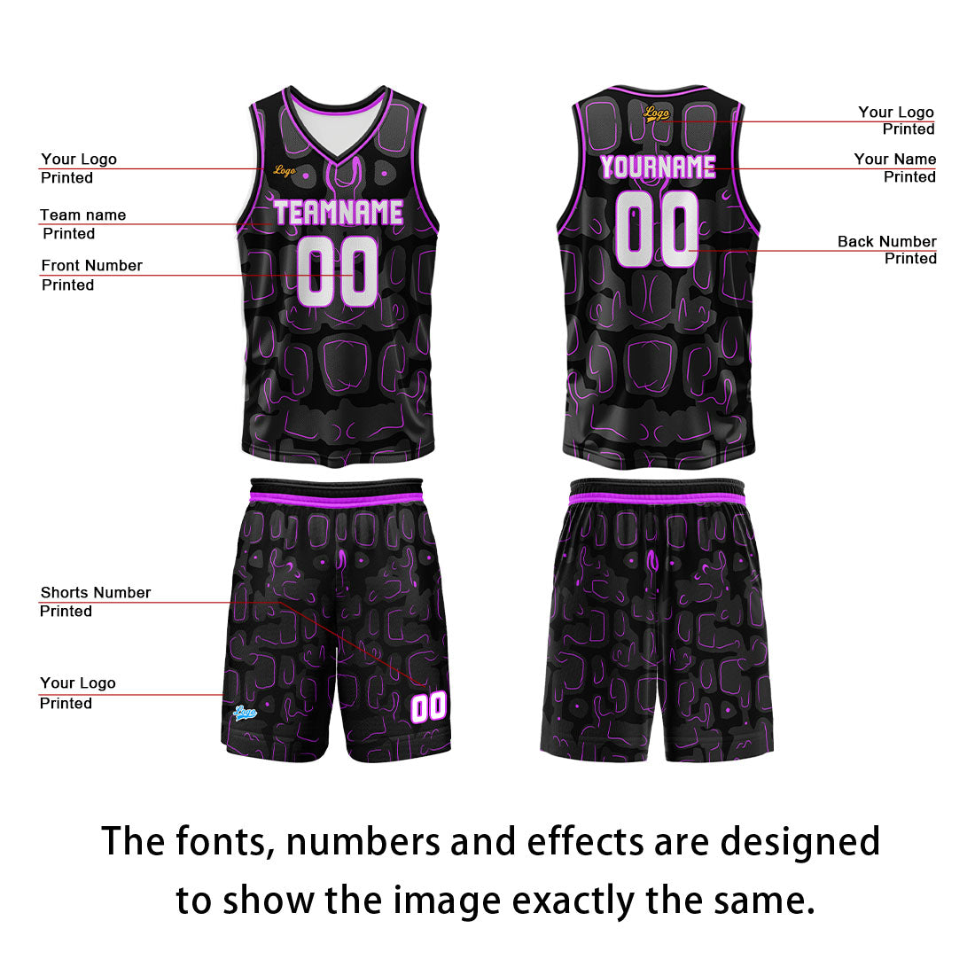 Custom Purple Basketball Jersey Uniform Suit Printed Your Logo Name Number