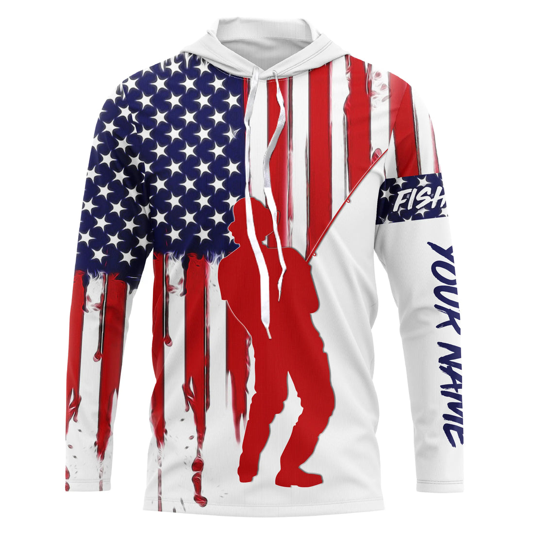American Flag Fisherman Performance Custom Name Long Sleeves Patriotic Fishing TTN126