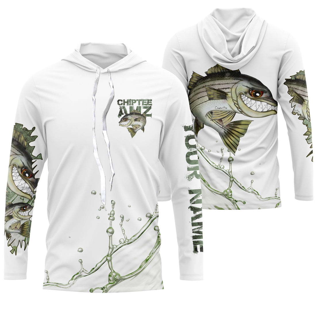 Striped Bass fishing scales custom name with funny striper ChipteeAmz's art UV sun protection AT039