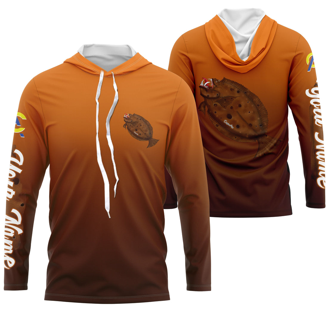Flounder fishing custom name with angry Flounder ChipteeAmz's art UV protection AT016