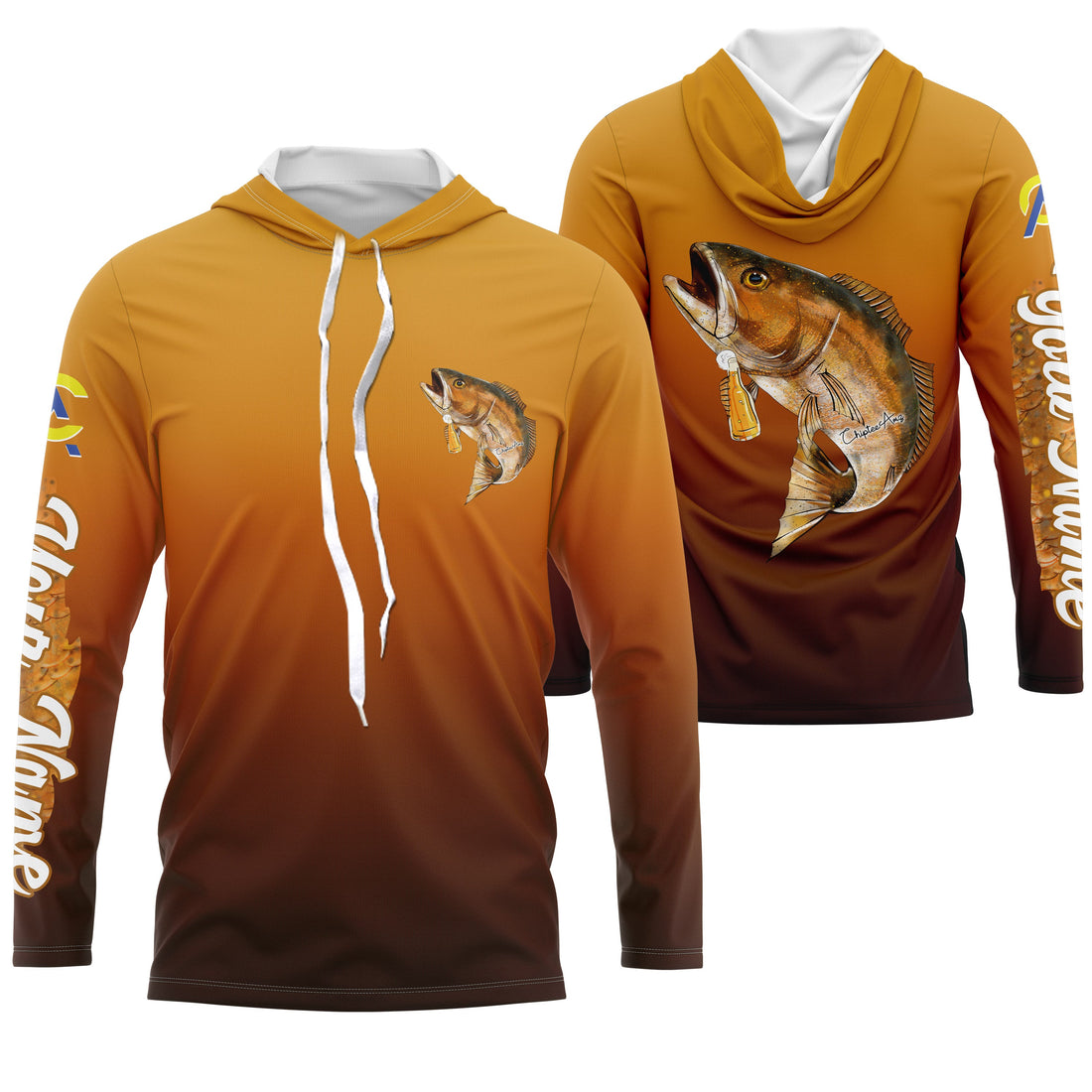Redfish fishing custom name with Redfish drinking beer ChipteeAmz's art UV protection AT013