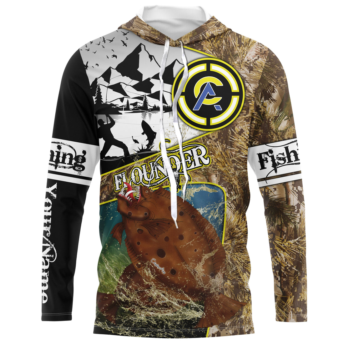Flounder fishing camo custom name with funny Flounder angry ChipteeAmz's art UV protection AT019