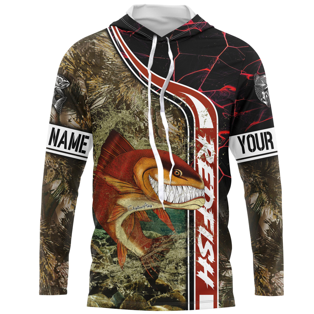 Redfish puppy drum fishing custom name with ChipteeAmz's art UV protection AT021