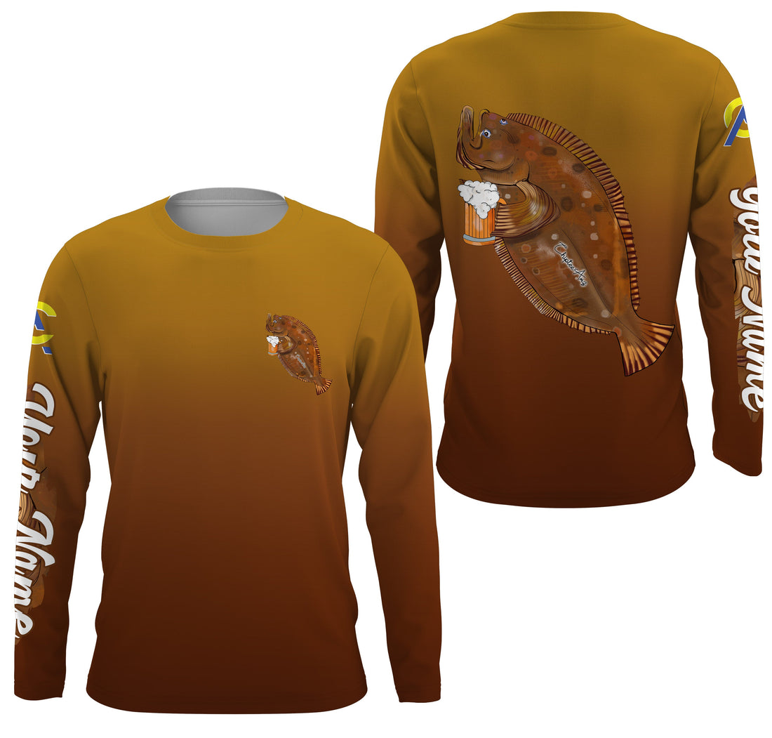 Flounder fishing custom name with funny Flounder drinking beer ChipteeAmz's art UV protection AT015