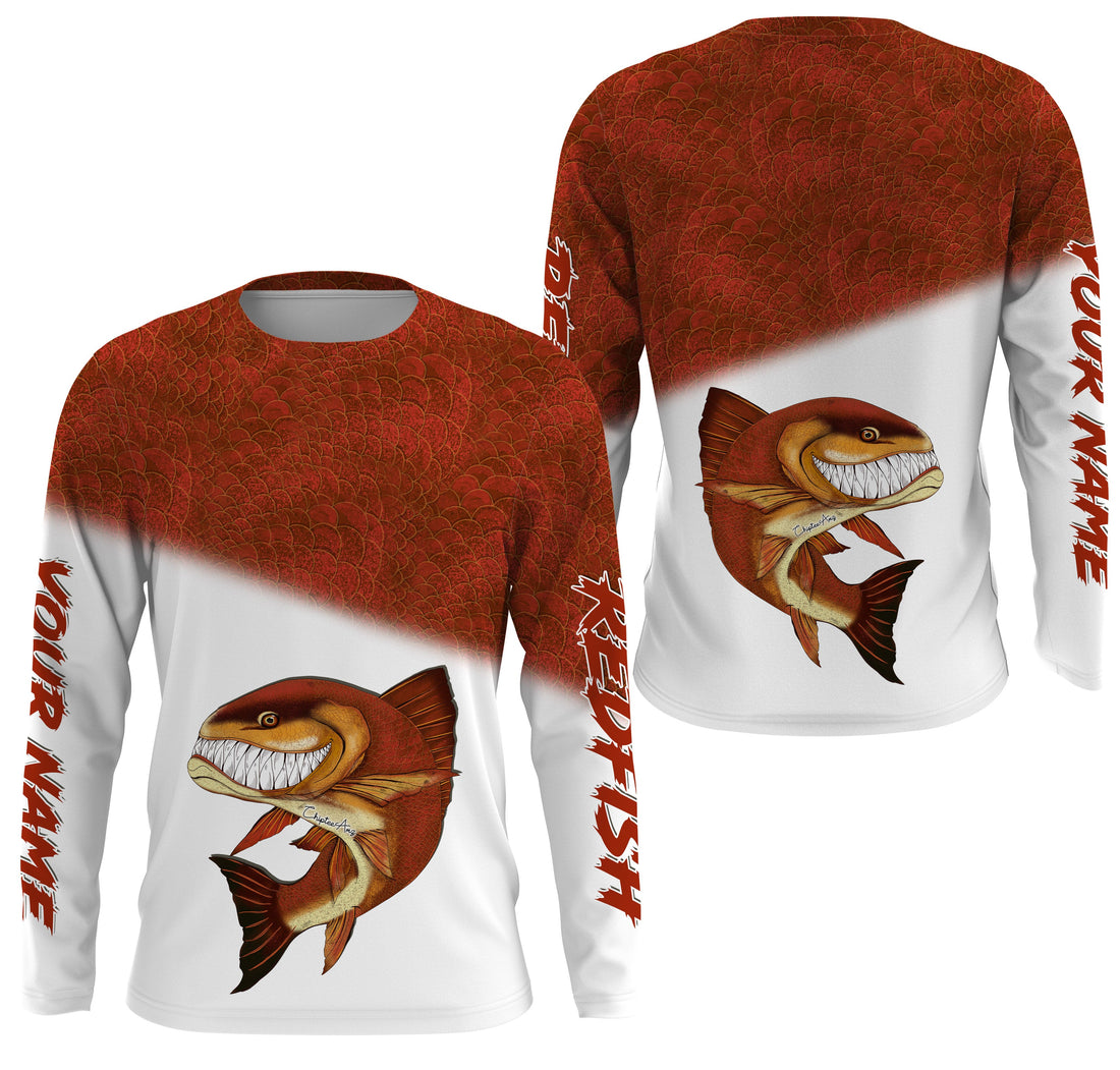 Redfish fishing custom name with angry Redfish ChipteeAmz's art UV protection AT007