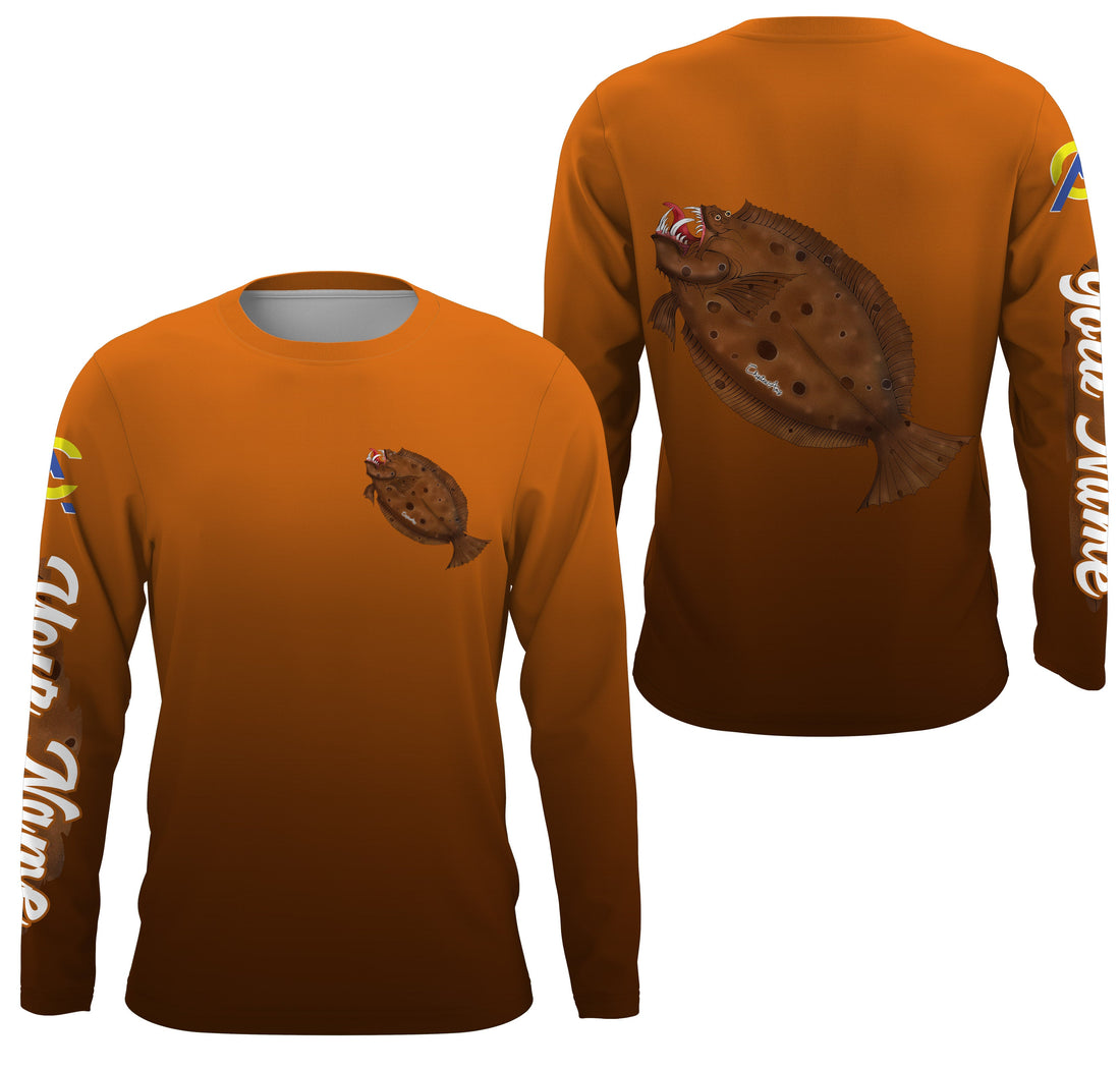 Flounder fishing custom name with angry Flounder ChipteeAmz's art UV protection AT016