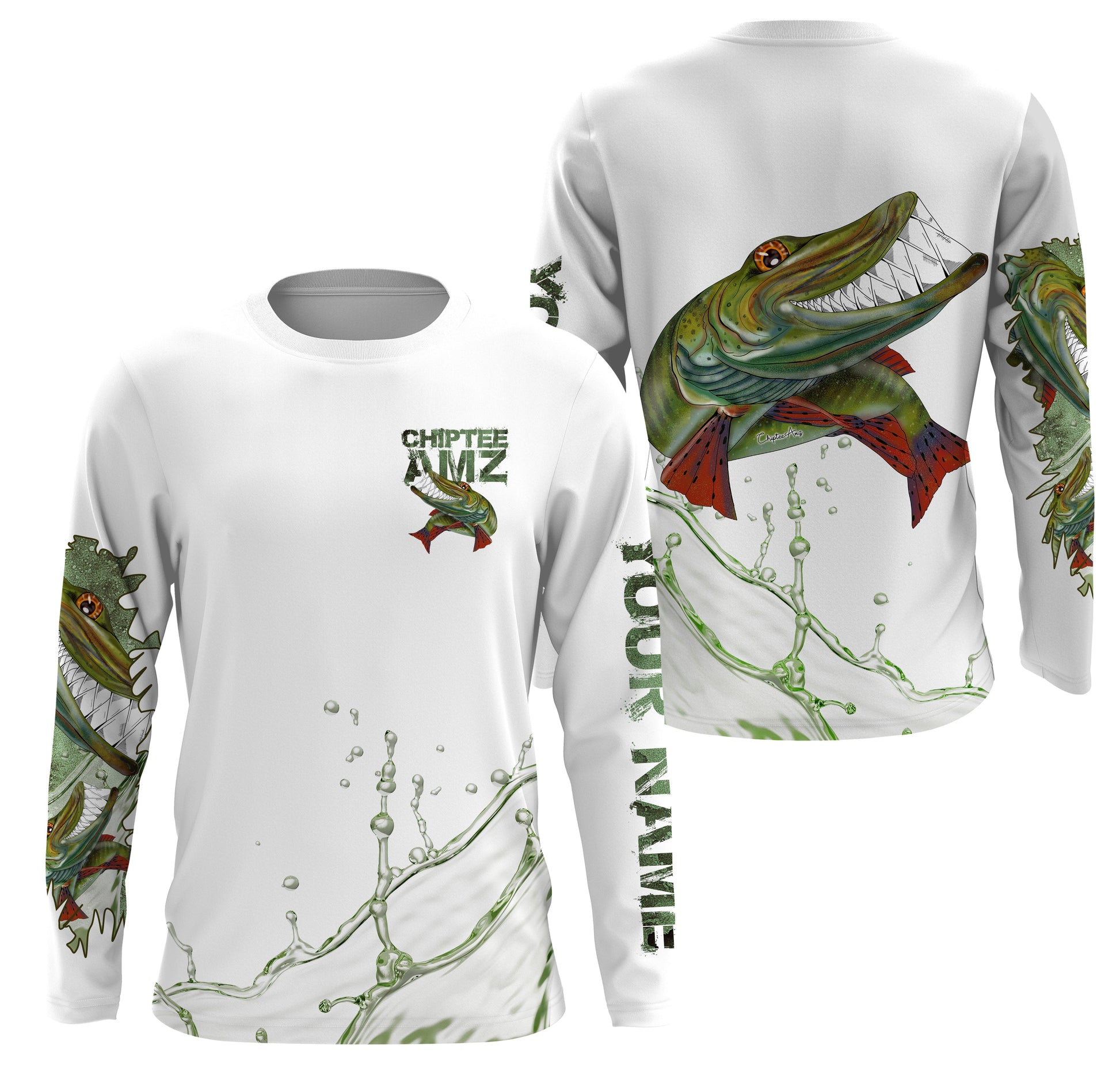 Musky Muskellunge fishing custom name with funny Muskie ChipteeAmz's art sun protection fishing AT042